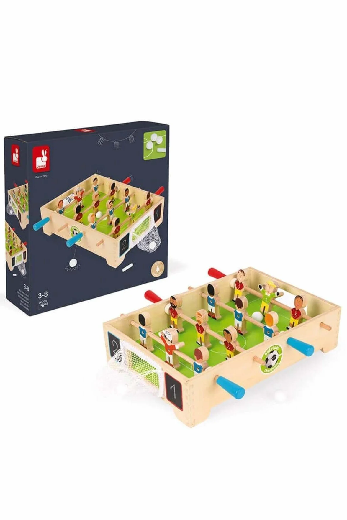 Janod - Mini Futbolín de Mesa en Madera Champions - Desde 3 años, J02070, Multicolor