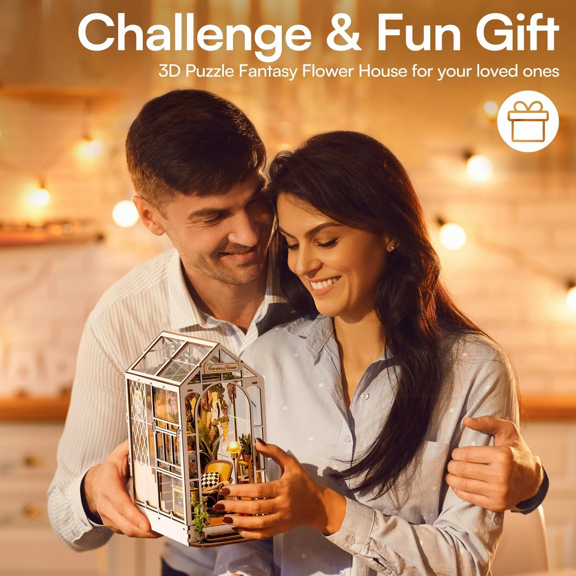 ROBOTIME DIY Book Nook Kit - Casa de muñecas en Miniatura de Madera con Muebles y Luces LED, Decoración del hogar, Regalos navideños