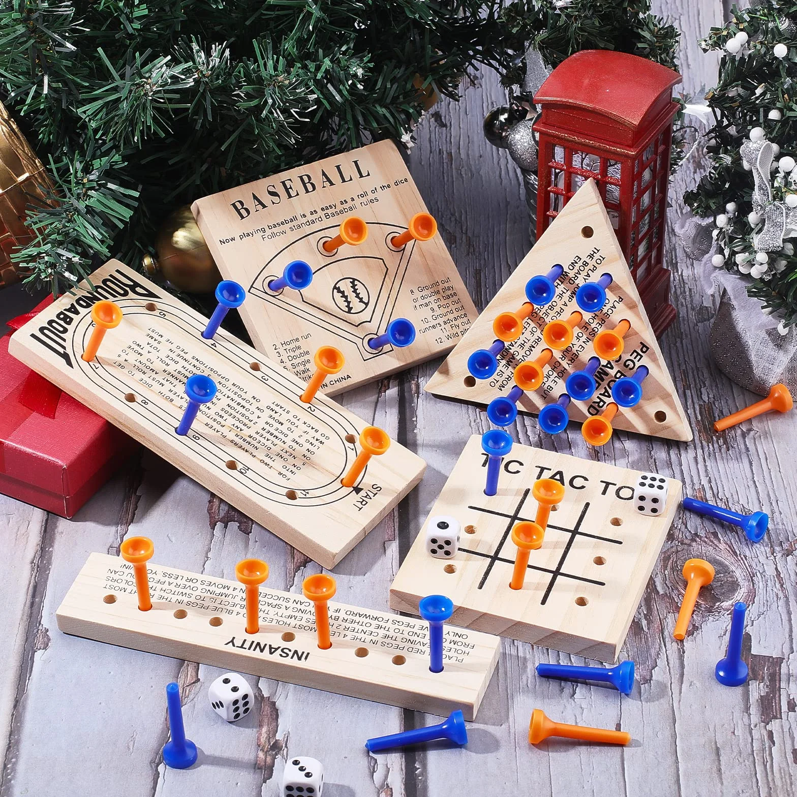 SUPERFINDINGS Tablero de Madera con 5 Estilo Piezas de Plástico Y Dados Cerebro