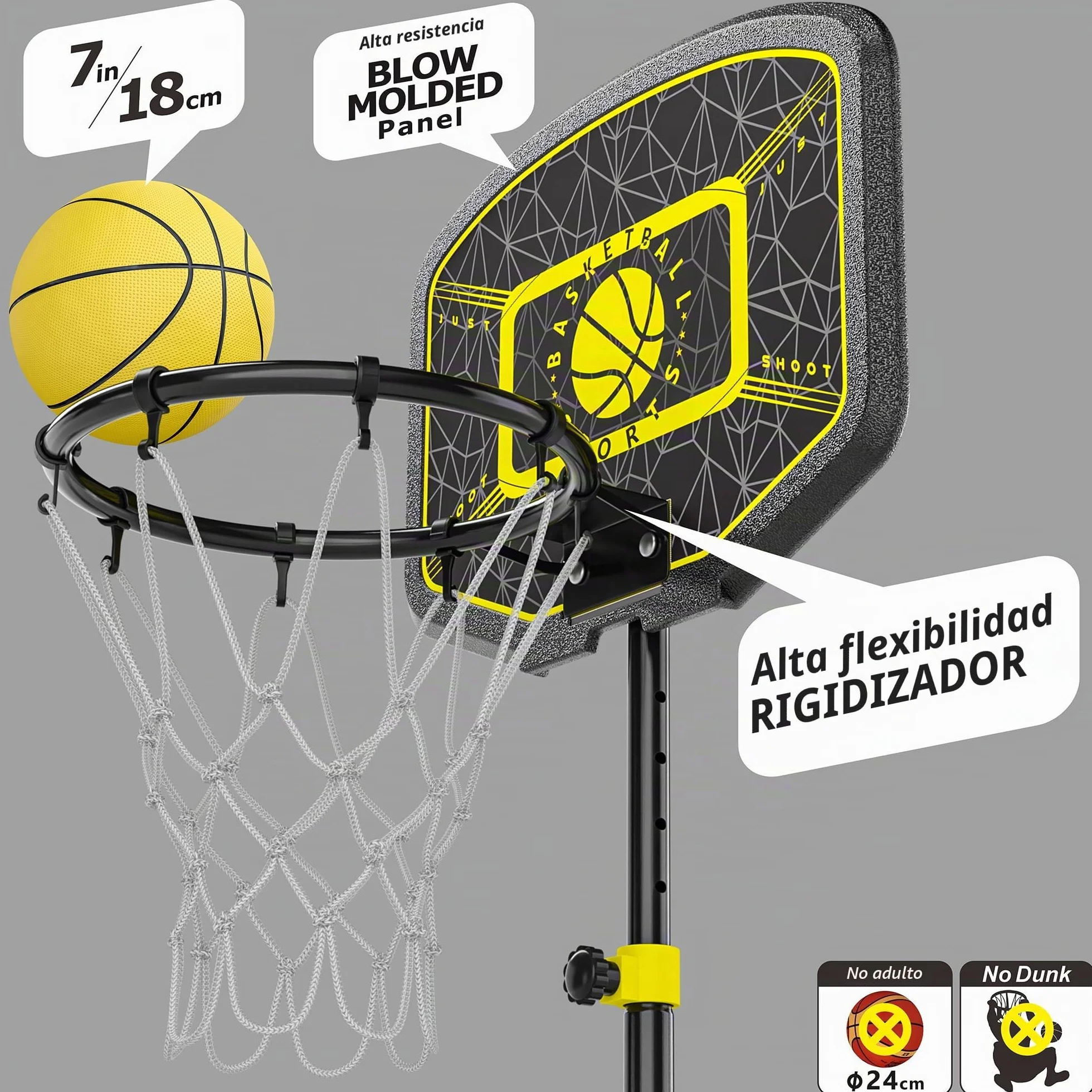 Canasta Baloncesto para Niños Canastas Baloncesto Infantiles Exterior Juego Portátil de Soporte de Baloncesto Ajustable en Altura 110-190cm