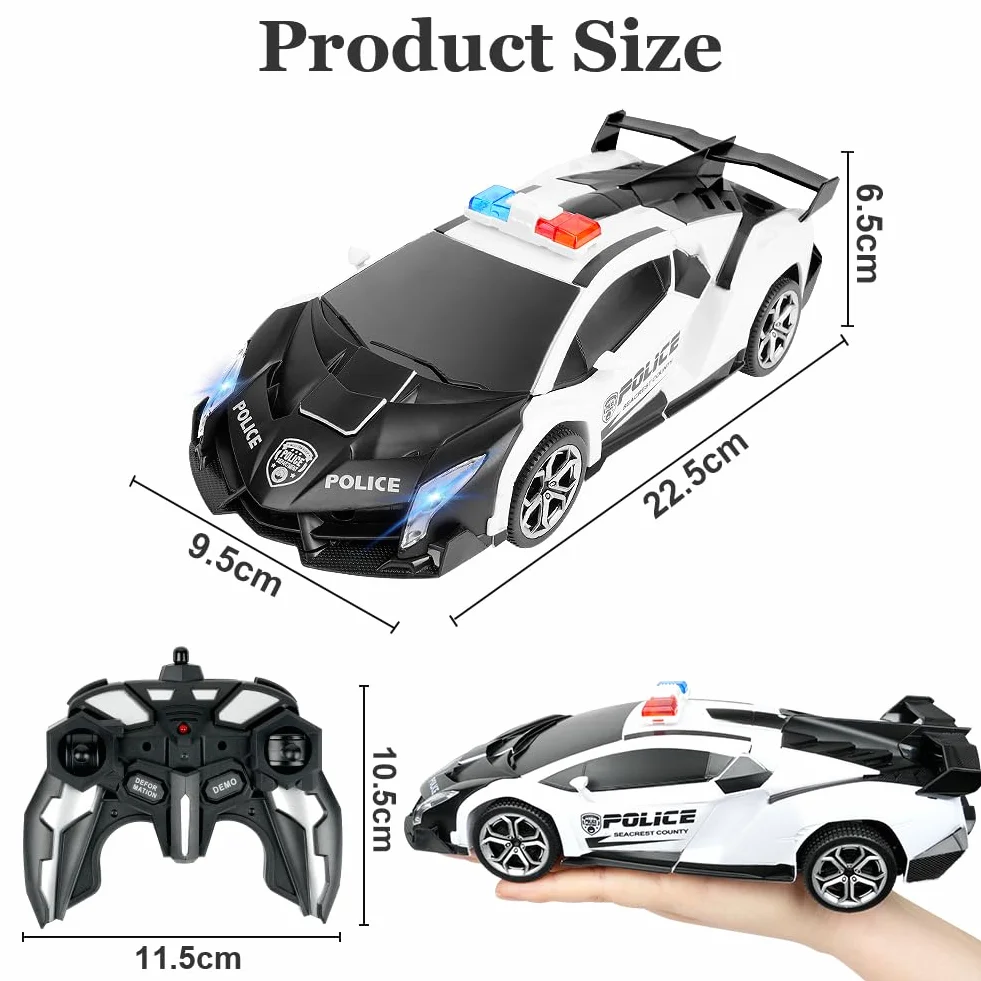 HOTUT 2 in 1 Robot RC Car,2.4GHz Transform Juguete Coche Teledirigido,Coche de Policía Teledirigido,con LED,Batería Recargable,Radiocontrol Coche de Juguete Teledirigido Niños Niñas 3-10 Años