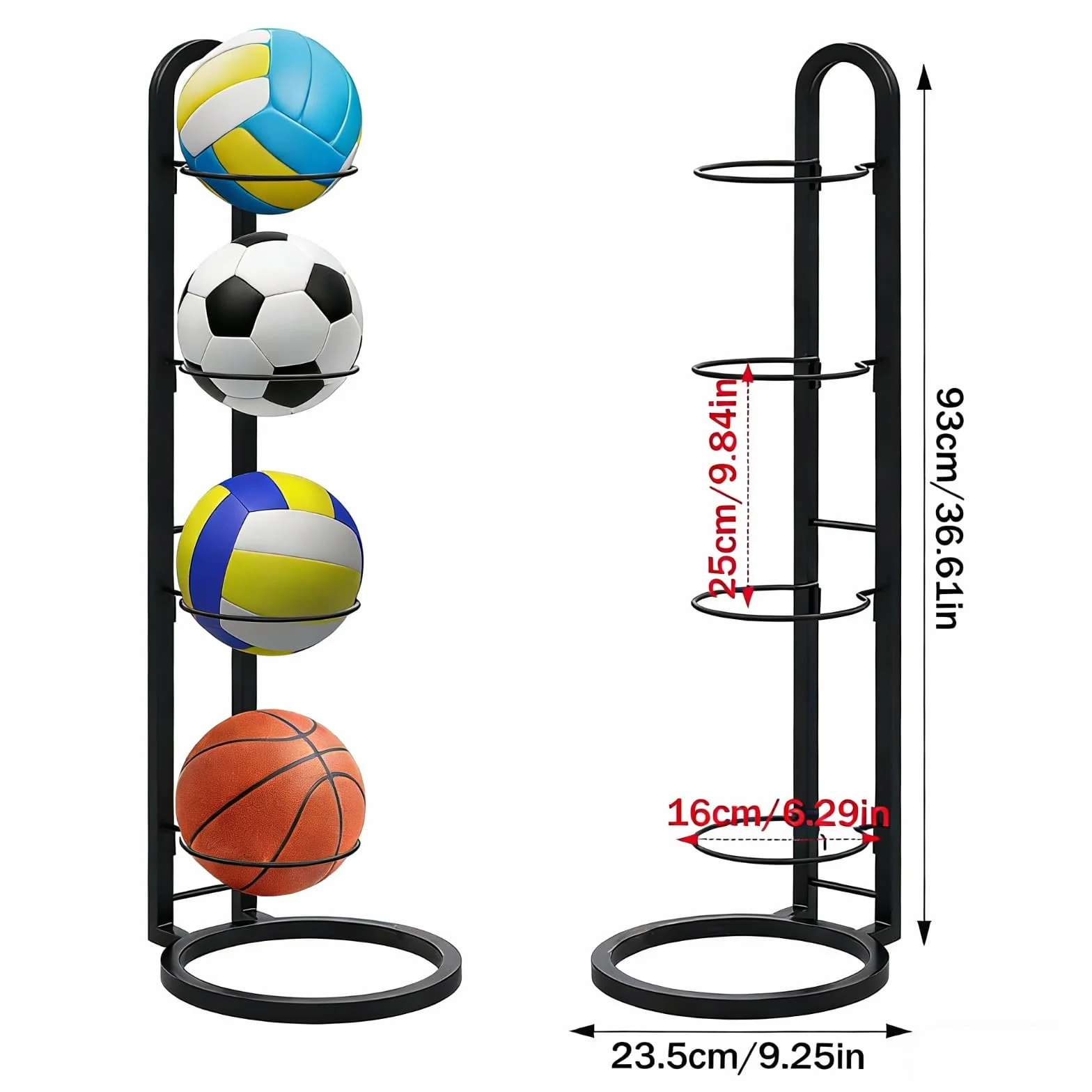 Estante para Balones de Futbol, Soporte 3 Niveles Almacenamiento Vertical para Fútbol Baloncesto Balonmano Voleibol