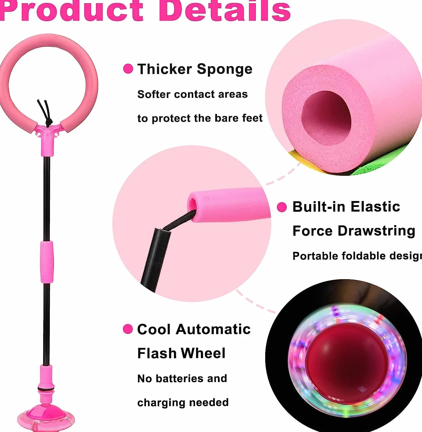 Bola de Salto de Tobillo, Skip It, Anillo de Salto Intermitente, Anillo de Salto de Tobillo Plegable, LED Saltar Bola para Niños, Equipo de Juguete de Fitness para Niños, Pelota de Baile (Rosa)