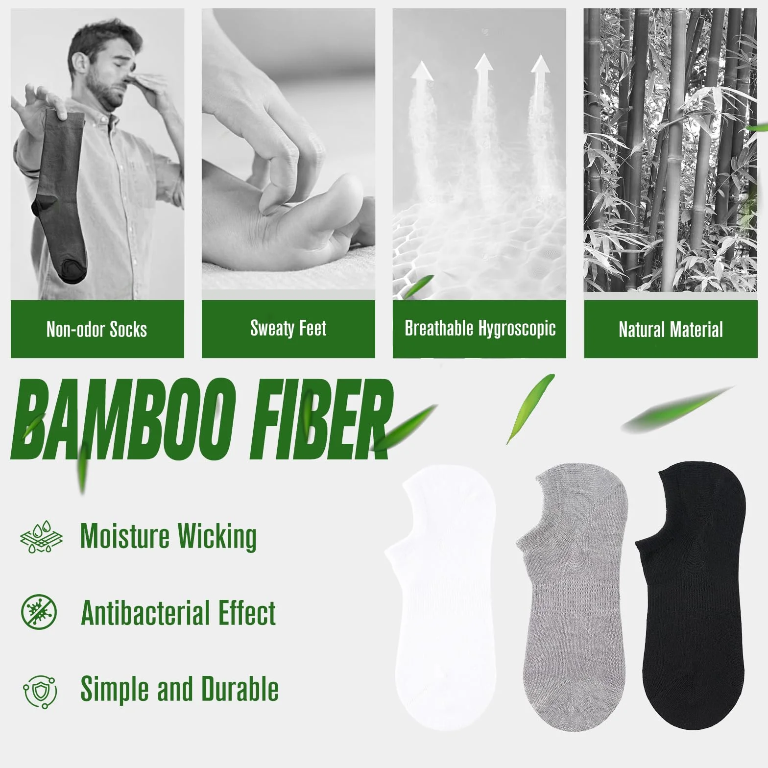 Calcetines Invisibles de Bambú 6 Pares, Unisex Transpirables con Silicona Antideslizante, Talla 35-50