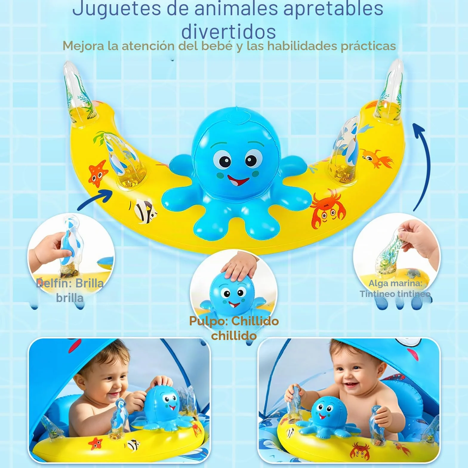 ZOOI Flotador Bebe con Sombrilla Partir de 6 Meses, UPF 50+ Flotador Bebe con Sombrilla y Asiento de Seguridad, Entrenador de NatacióN Adecuado Para 10-20 KG, Bola de Equilibrio Para Evitar Vuelcos
