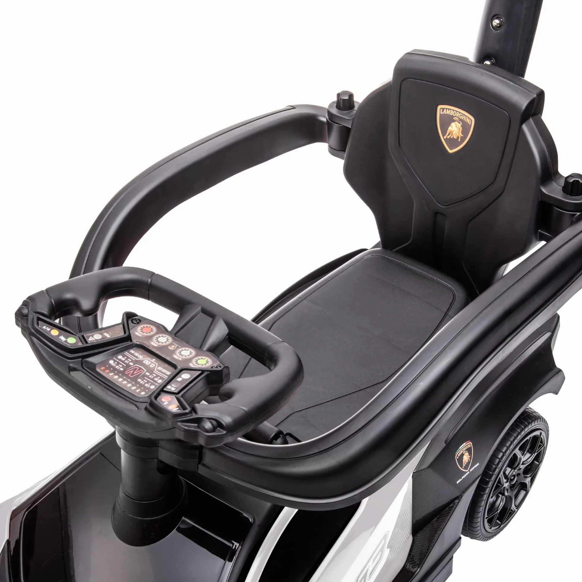 AIYAPLAY 2 en 1 Coche Correpasillos para Niños 12-36 Meses Lamborghini Essenza SCV12 Andador Empujador con Bocina Mango de Empuje y Barandilla Extraíbles 86,5x40x89,5 cm Blanco y Negro
