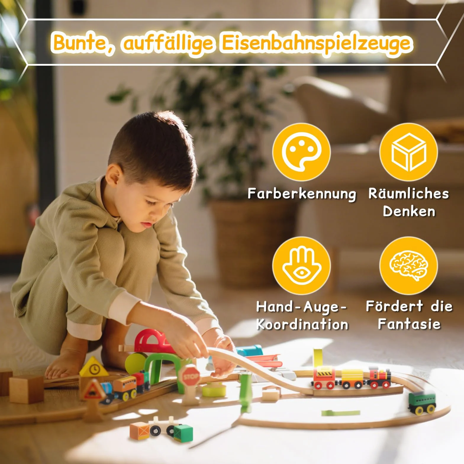 SainSmart Jr. Wooden Train Set 12 PCS - Train Toys with Storage Box, Magnetic Toy Trains Compatible with All Major Brands, Gift for Toddlers, Boys and Girls Aged 3+