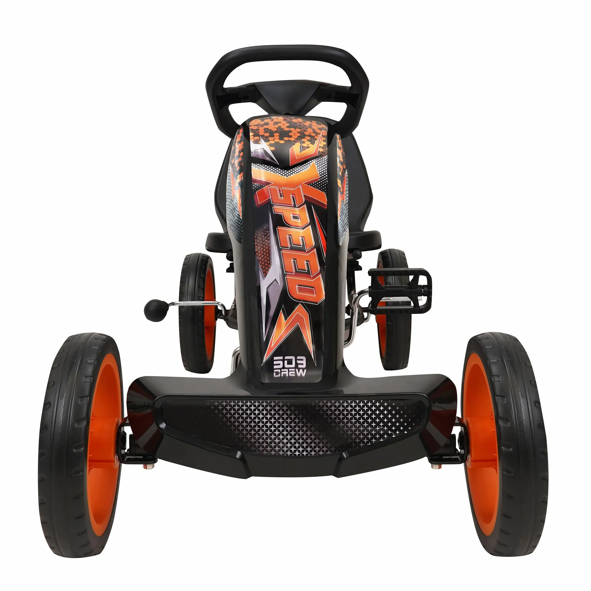 509 Crew XSpeed pedal karts - naranja, scooter, gráficos deportivos delanteros, asiento ajustable, ruedas de 4 radios con diámetro de 25 cm, con freno de mano, a partir de 4 años