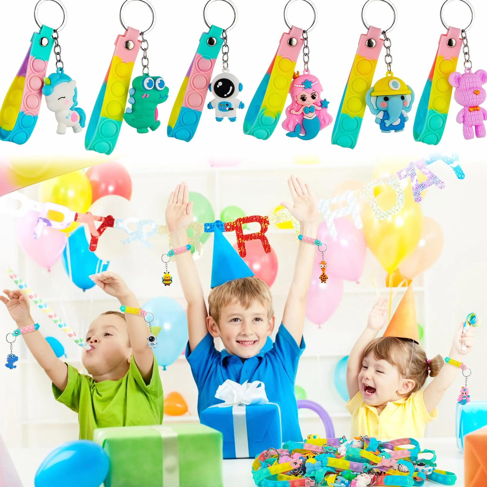 Pop It Fidget Toy con Llaveros de Animales, Regalos Cumpleaños Niños Colegio