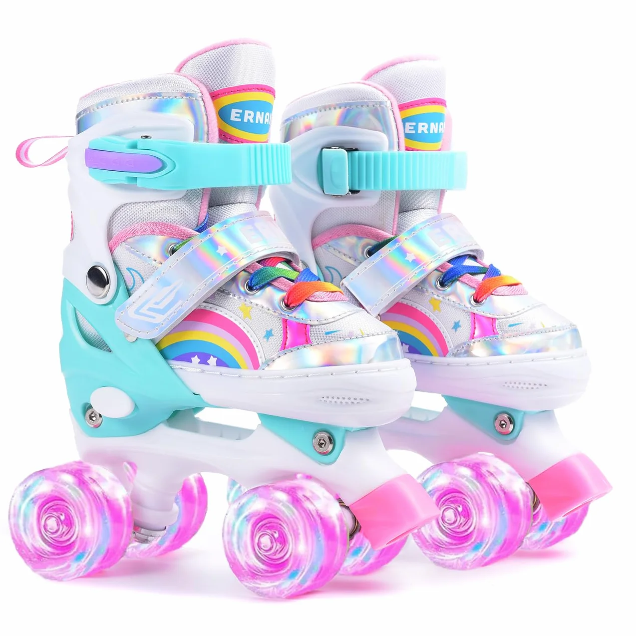 ERNAN Patines 4 Ruedas Ajustables Brillan Oscuridad Niños Principiante Regalo