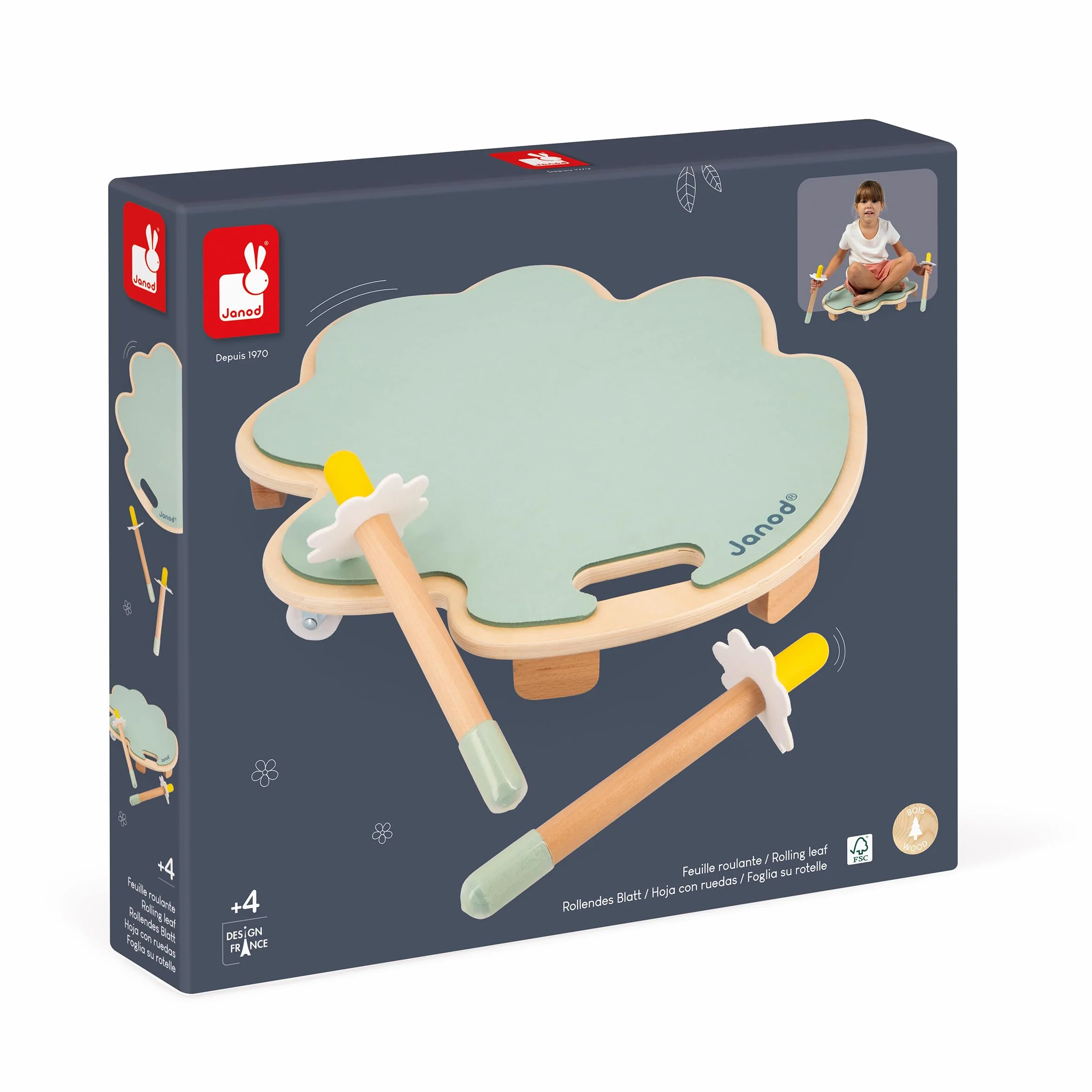 Janod - Hoja con Ruedas Sweet Cocoon - Monopatín de Madera FSC - Ejercita el Equilibrio - Juego de Habilidad Infantil a Partir de 4 Años, J04041