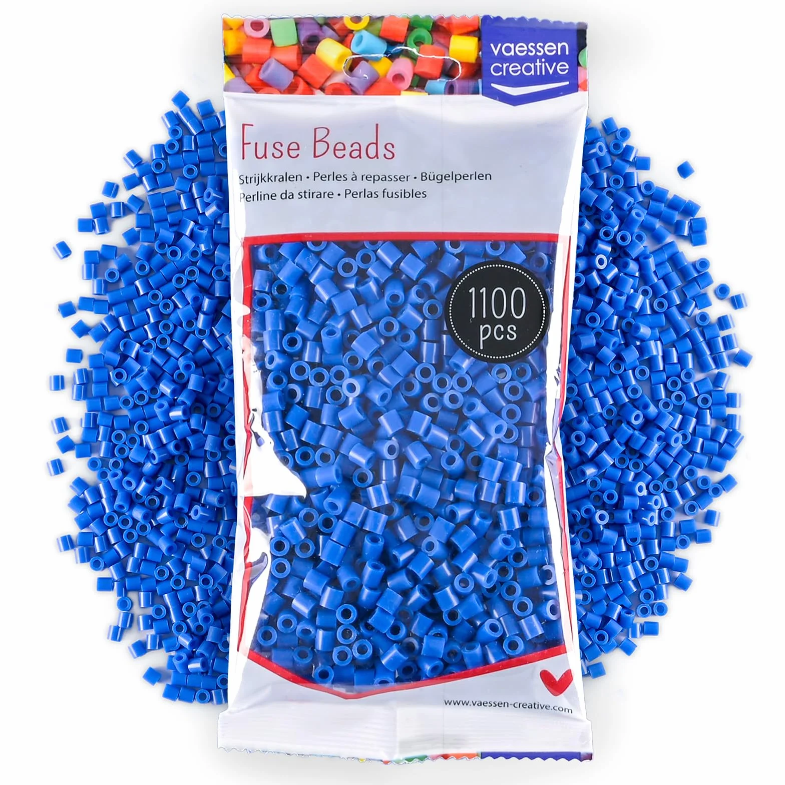 Vaessen Creative Perlas Fusibles, Azul, Set de 1100 Piezas para Manualidades DIY para Niños, Creación de Joyas, Decoraciones Hechas en Casa y Otras Ideas de Manualidades