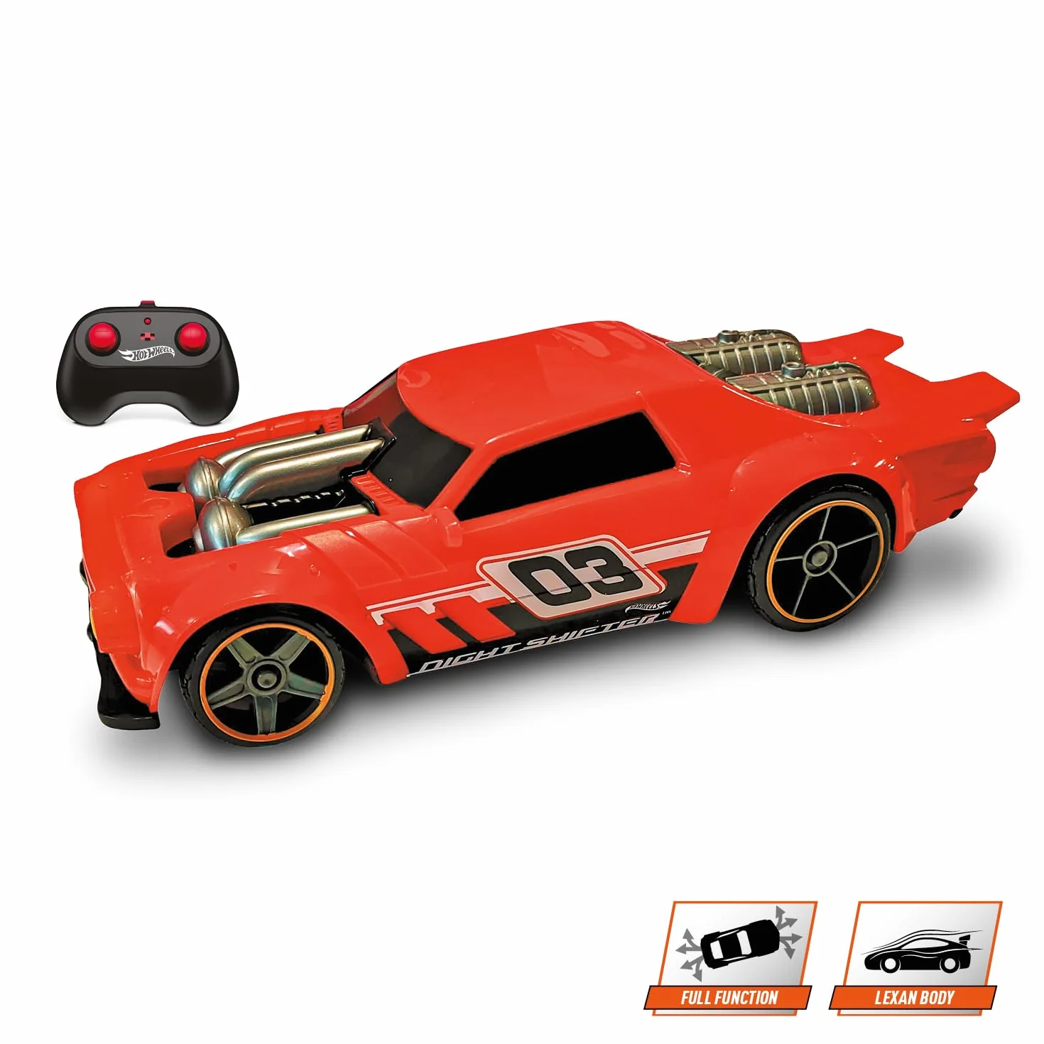 Mondo Motors Hot Wheels Night Shifter, Modelo a Escala 1:16, con baterías Recargables, hasta 8 Km/h de Velocidad, Coche de Juguete para niños 63851, Color Rojo