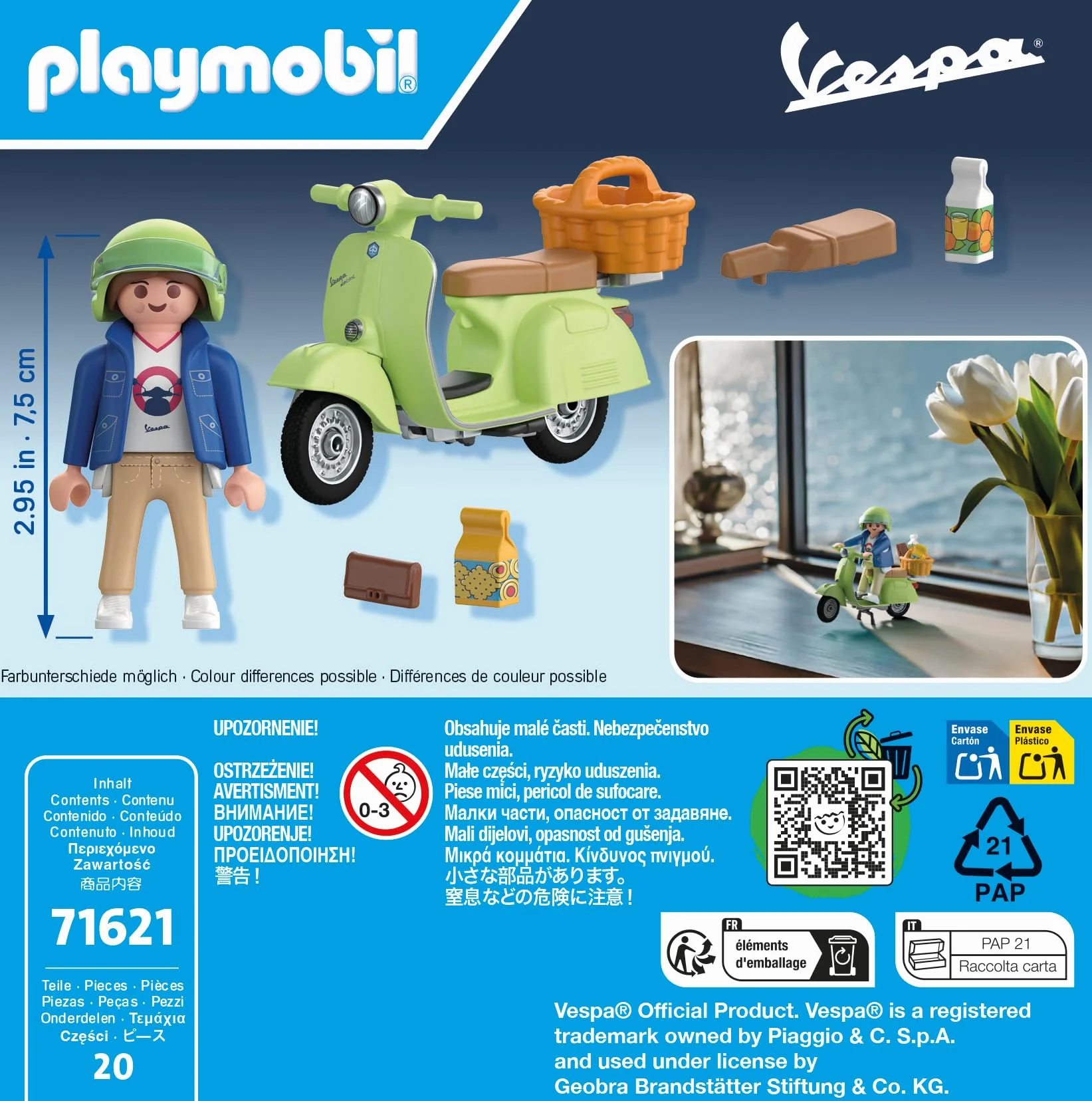 PLAYMOBIL Cars 71621 1969 Vespa 150 Sprint Veloce, Verde Claro, Modelo Fiel para Coleccionistas