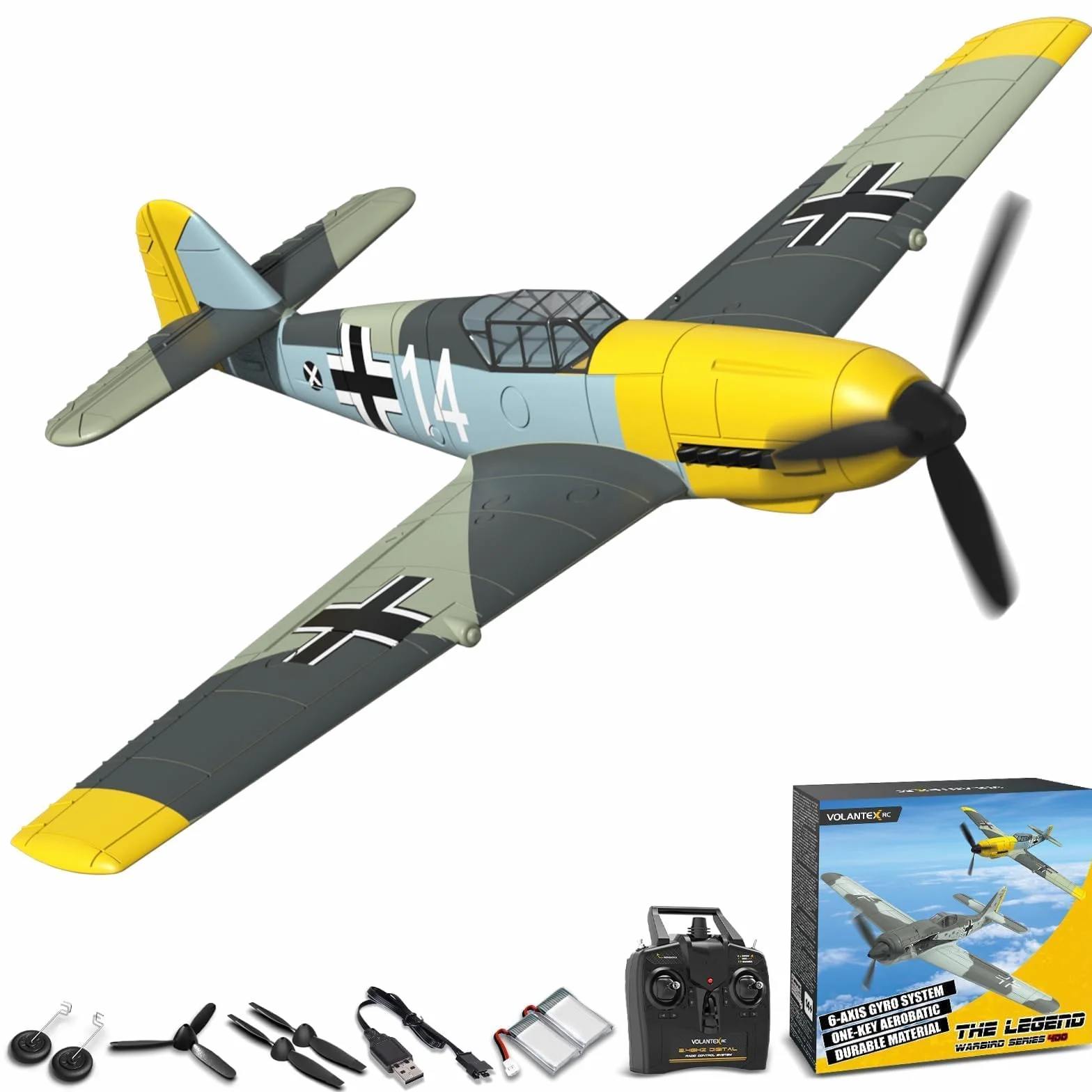 volantexrc Avión RC, Avión de Combate BF109 V2 con Radio Control de 4 Canales RTF, con Alerones, Giroscopio, Acrobacias y 3 Modos para Vuelo Fácil, Aeronave para Hobby para Principiantes y Adultos