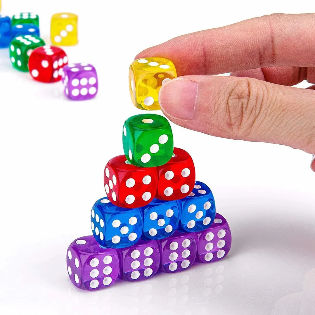 Juego de 10 cubos de colores, 6 lados, transparentes, 16 mm, dados estándar, multicolor, para Juegos de Dados, Juegos de Mesa, Enseñanza de Matemática, Regalos