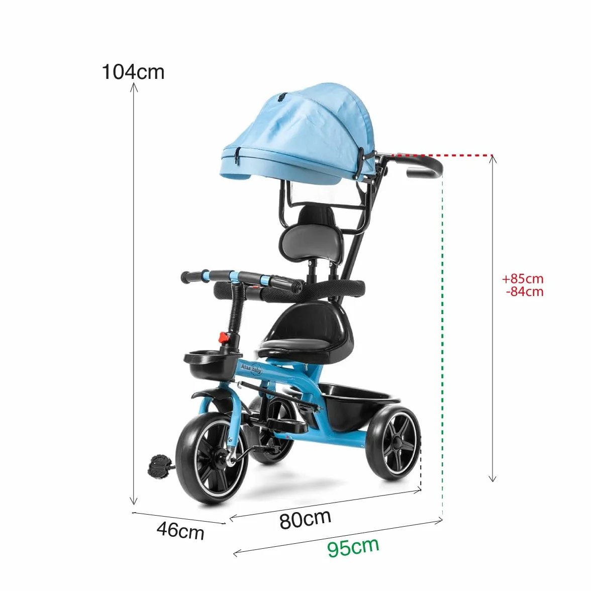 ATAA Triciclo Infantil Baby ERUM Azul con Mango Regulable Cesta reposapies Ruedas antipinchazos y Asiento ergonomico 360º