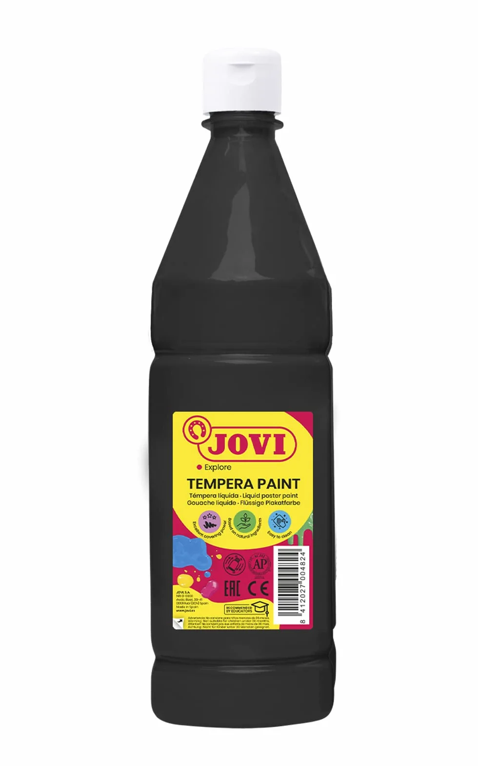 Jovi 511 - Témpera líquida, Negro, 1000 ml | Pintura a base de ingredientes naturales, Fácil de lavar, Sin gluten