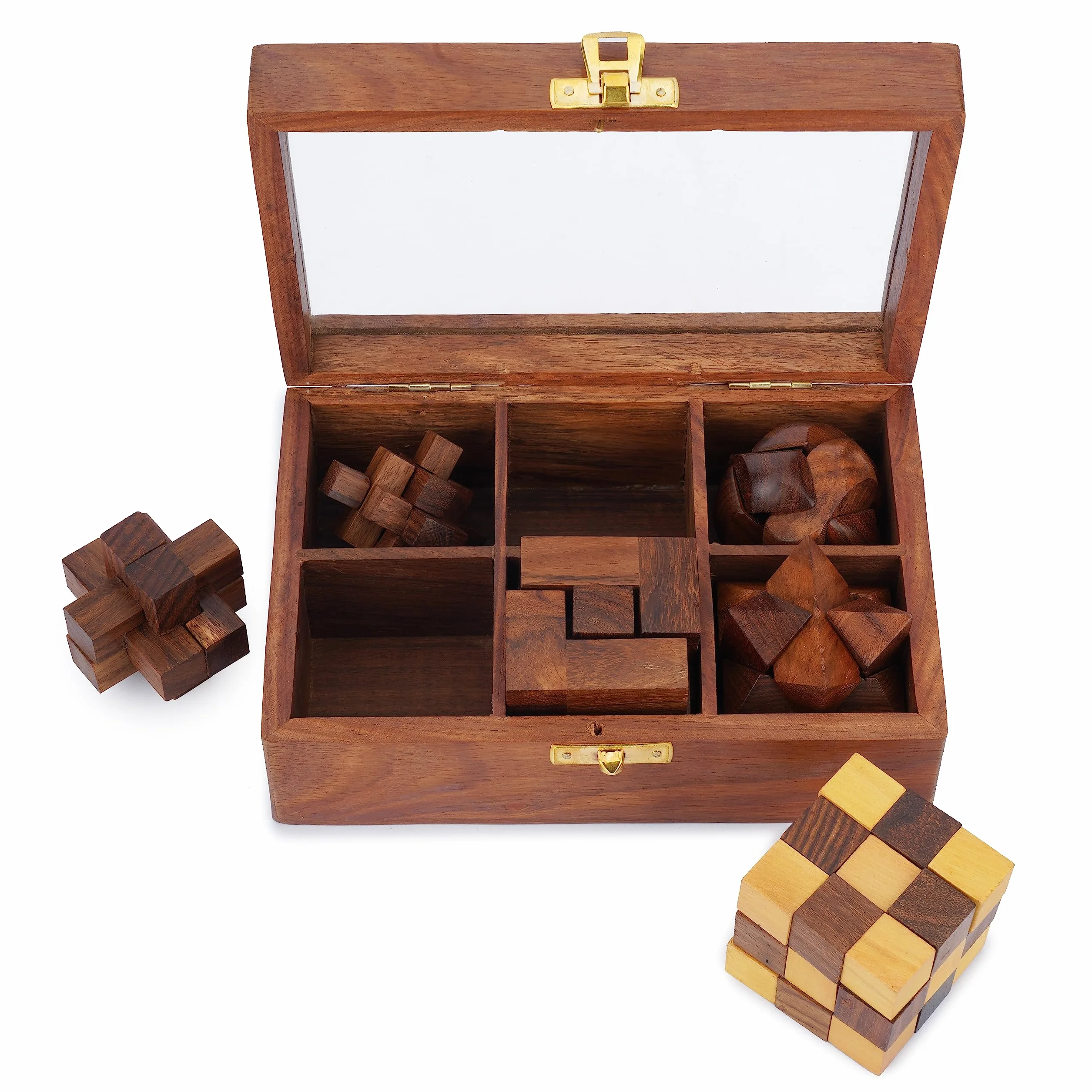 Ajuny Set de Juegos de Rompecabezas de Madera - Desafiantes 3D para Adolescentes y Adultos con Caja de Almacenamiento Decorativa para Pruebas de IQ, Juegos Artesanales como Regalos