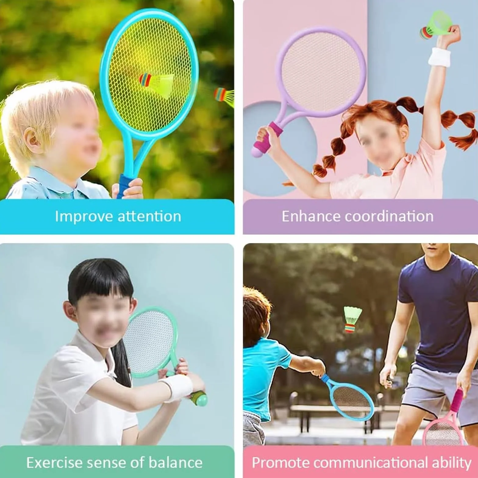 Juego de Raquetas de Tenis y Bádminton para Niños, Ligero, Raqueta de Juguete, Deportes Educativos