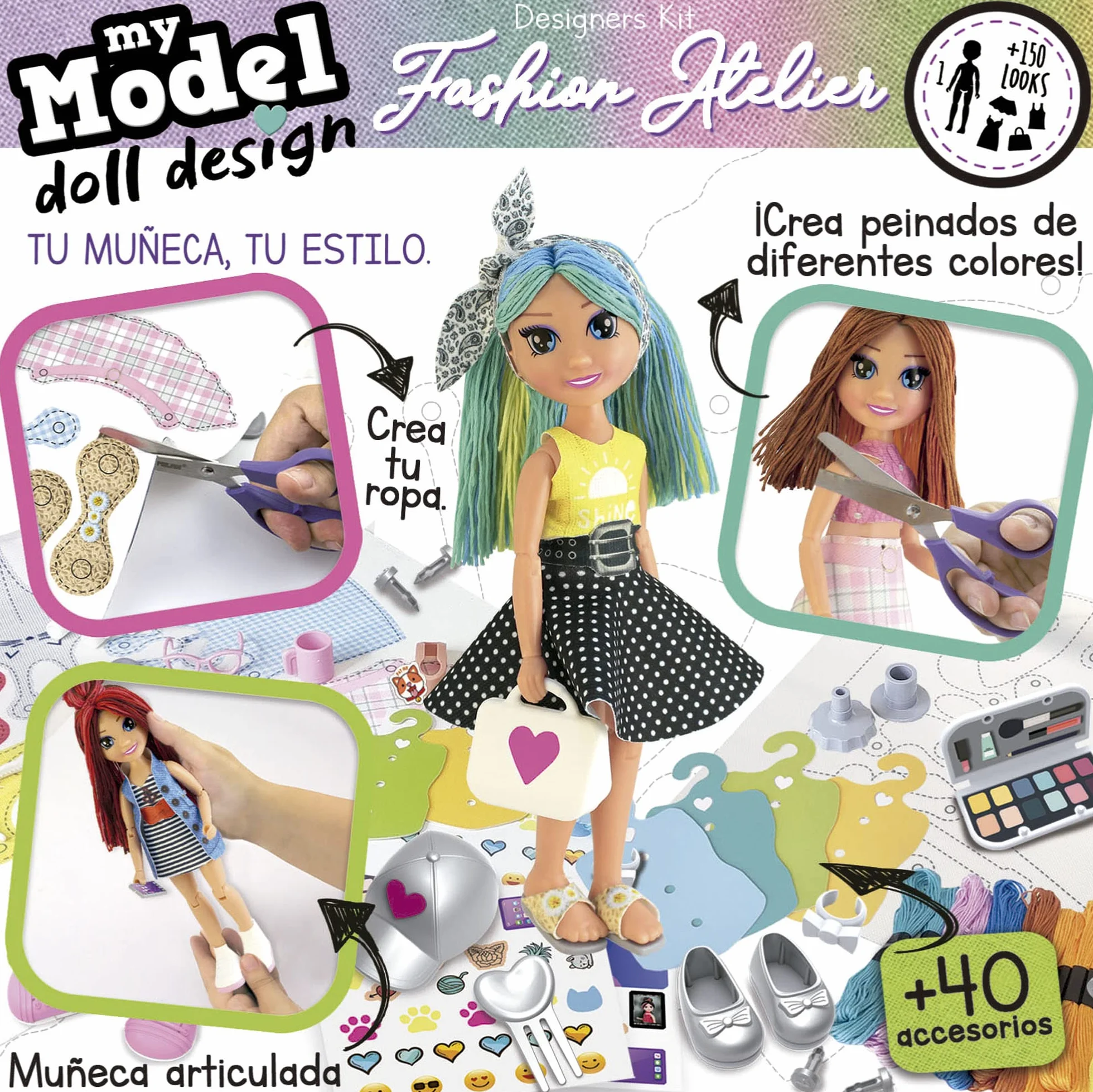 Educa - My Model Doll Design Fashion Atelier | CREA más de 300 increíbles Looks Distintos. Muñeca articulada, péinala, Corta la Tela y vístela. Incluye maniquí y Armario (19350)