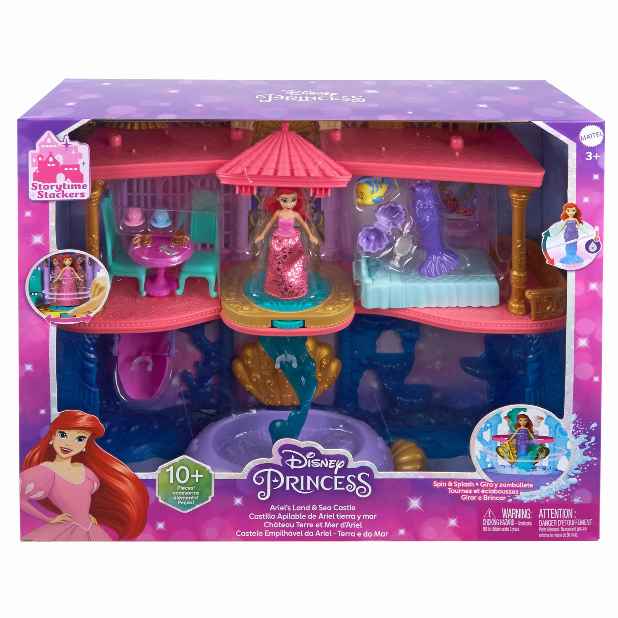 Mattel Disney Princess Minis Castillo de Ariel Casa de muñecas La Sirenita 2 pisos con figura, muebles y accesorios, juguete +3 años (HLW95)