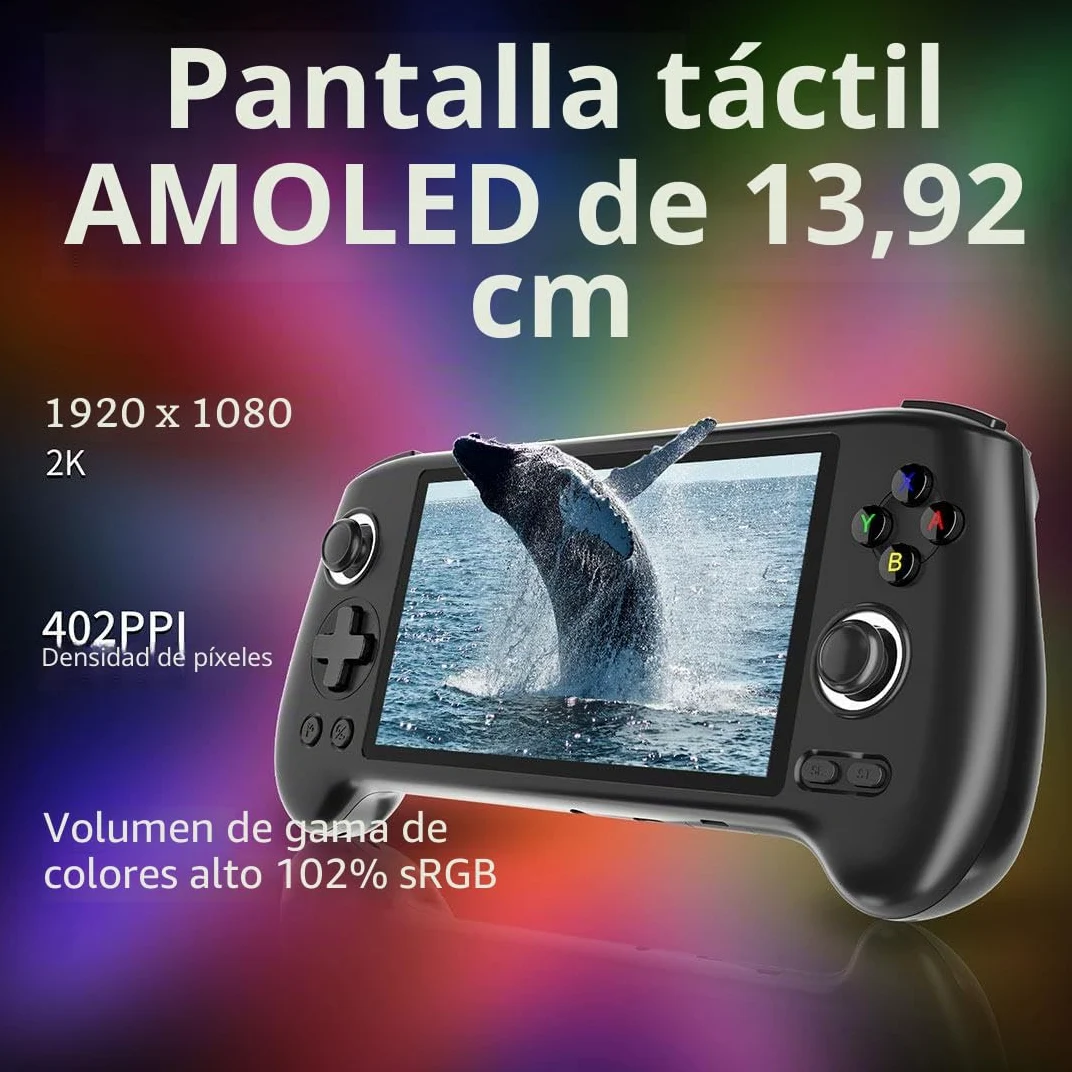 RG556 - Consola de juegos de mano retro, Android 13 Unisoc T820 de 5.4 pulgadas, compatible con pantalla AMOLED WiFi, reproductor de videojuegos para adultos y niños (4+128G)