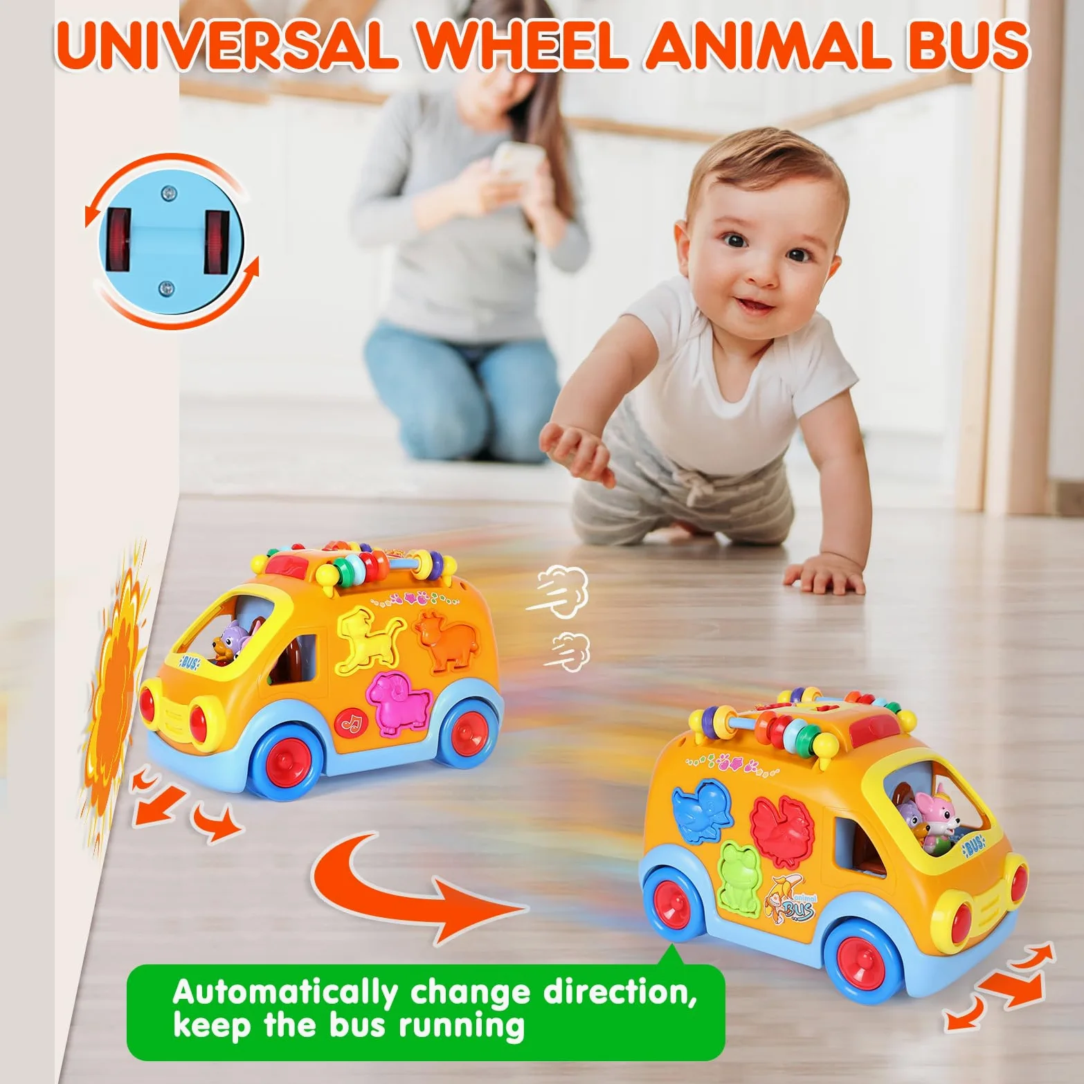 Coches de juguete para niños de 1 año, juguetes para bebés de 12 a 18 meses, juguetes de aprendizaje musical para niños pequeños de 1 a 3 años, autobús educativo con bloques de animales, regalo de