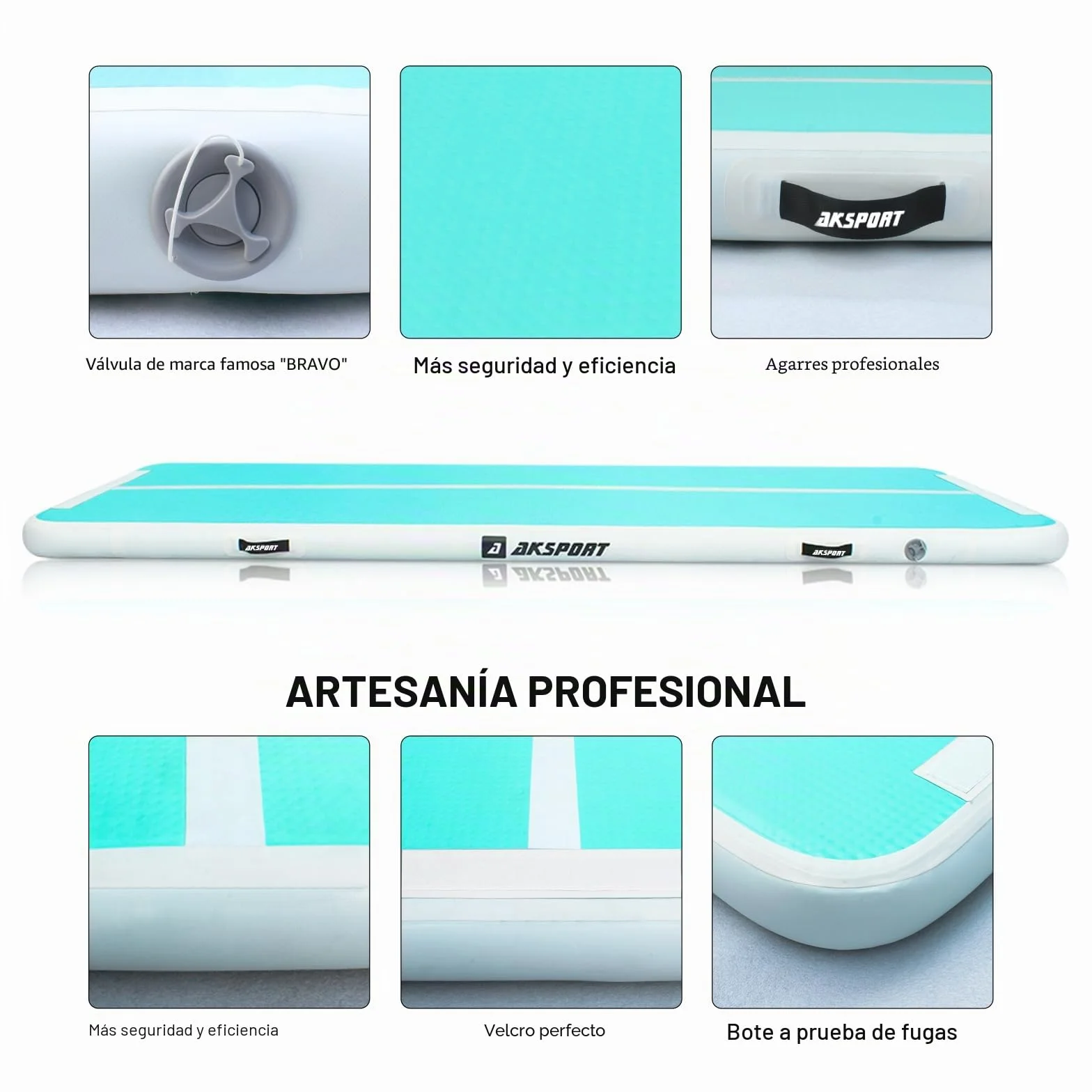 AKSPORT Esterilla hinchable de aire para tumbling 3/4/5/6 m 10/20 cm alto con bomba
