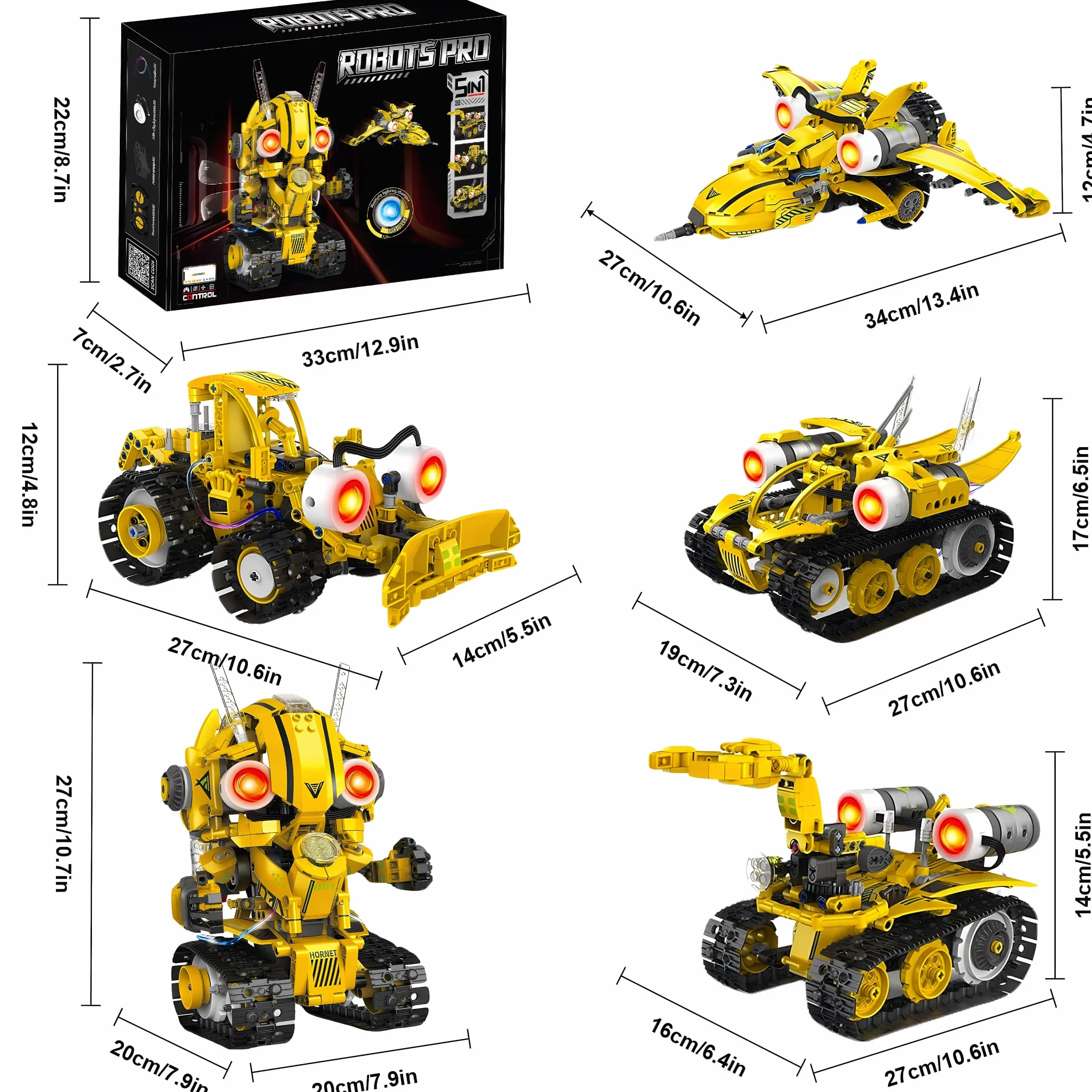 Robot Niños 5-en-1 673 Piezas Servomotor LED – App RC Batería Recargable | Kit Robótica Stem Regalo Niño 8-14 Años Combate Robot Teledirigido