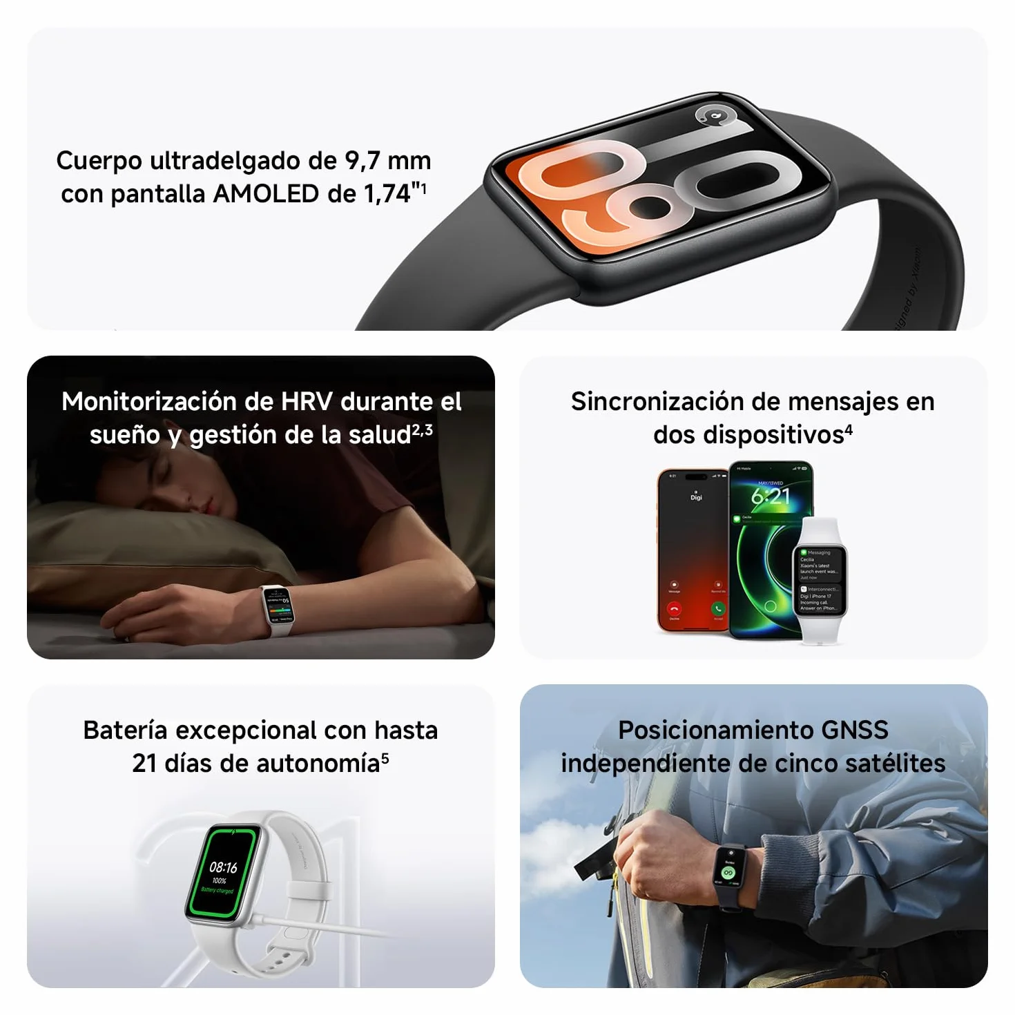 XIAOMI Smart Band 10 Pro, Rastreador Fitness, Pantalla AMOLED 1.74", 21 días Batería, 5ATM, Negro