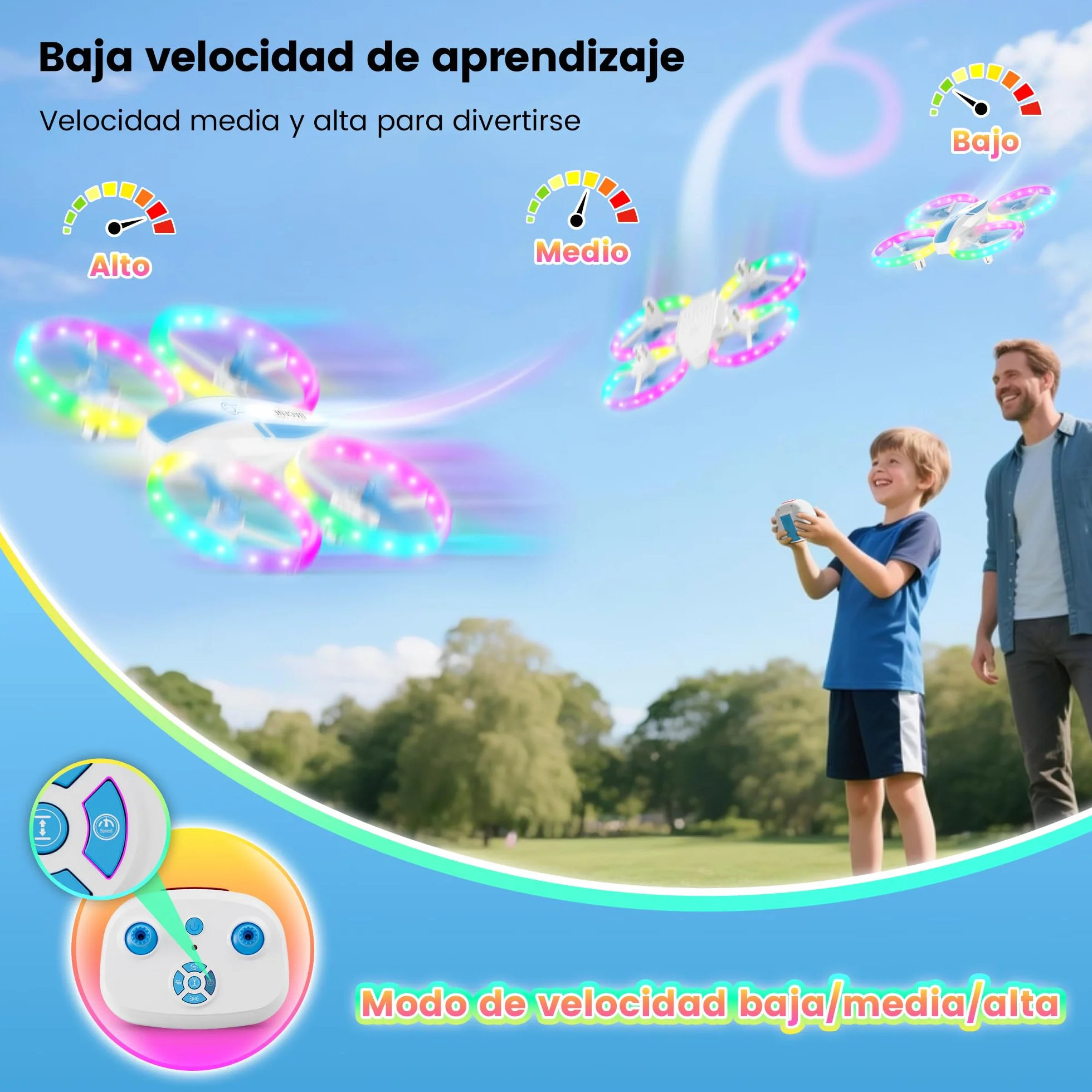 Dron para Niños con 5 Modes de Luces LED, Mini Drones Quadcopter RC para Principiantes, Retención de Altitud/360 Flip/3 Velocidades, Juguetes Regalos para Niños Niñas 8+ Años (Azul)