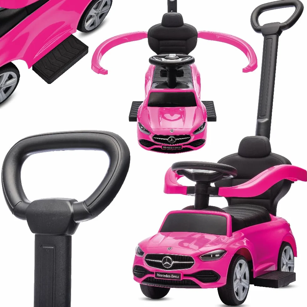 sun baby Coche de Empuje Mercedes C-Class, Coche para Niños a Partir de 1 año, Respaldo Alto, Volante con Audio, reposapiés Extensibles, Compartimento portaobjetos (Rosa)