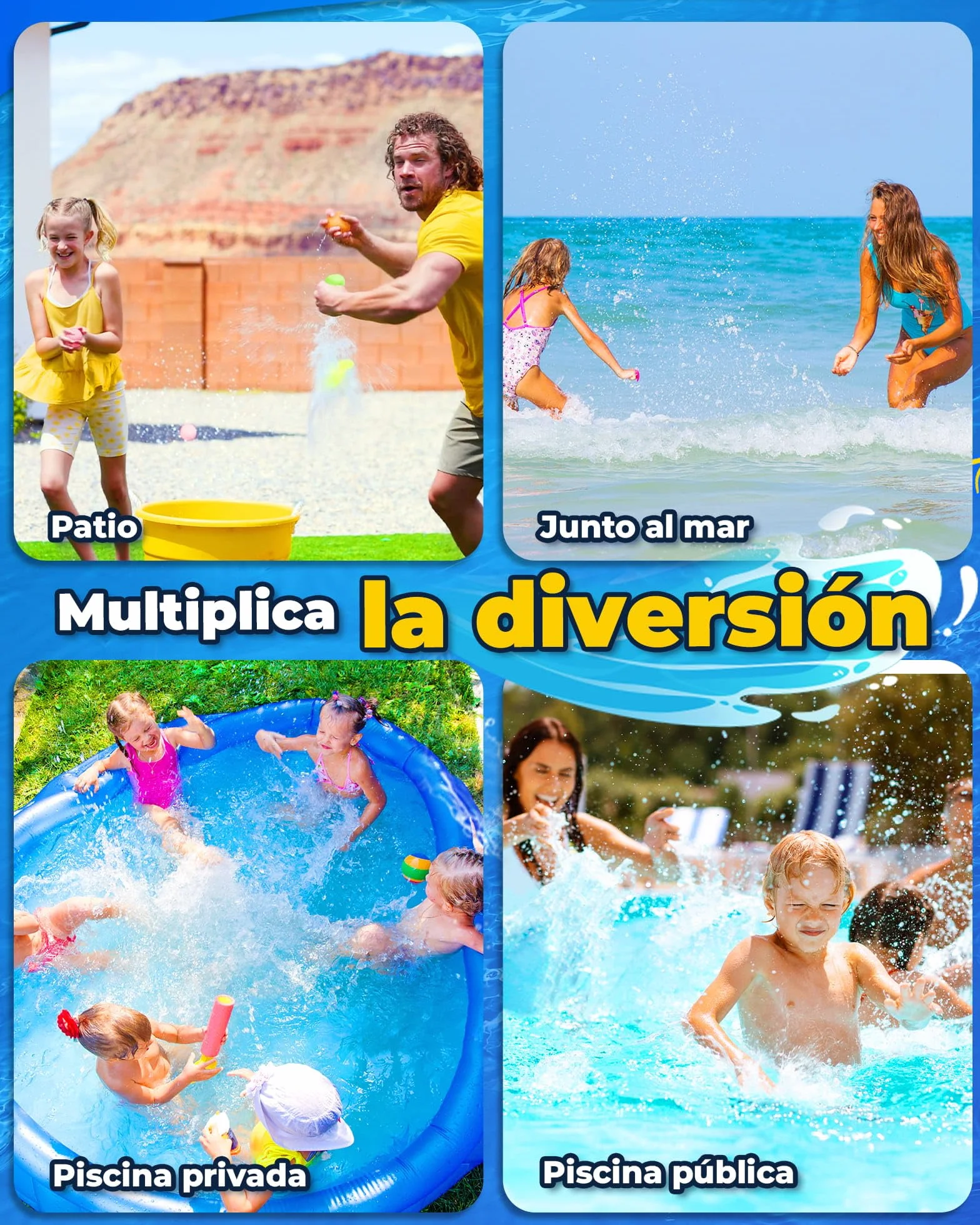 Globos de Agua Reutilizables 6 Piezas Recargables Autosellante Llenado Rápido para Niños Adultos Juguetes de Verano Exteriores