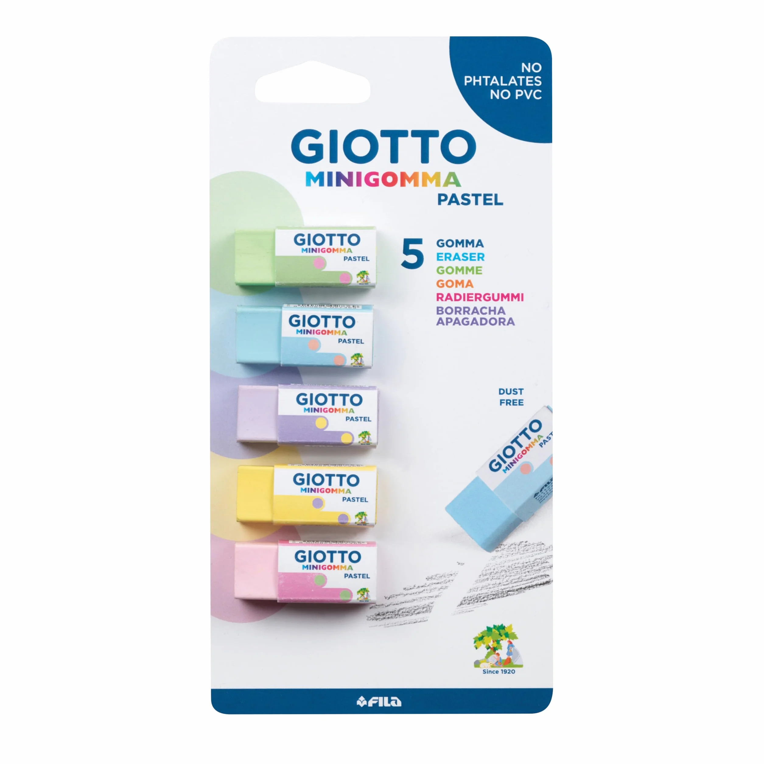 Giotto Mini Gomma Pastel, Blíster 5 Piezas