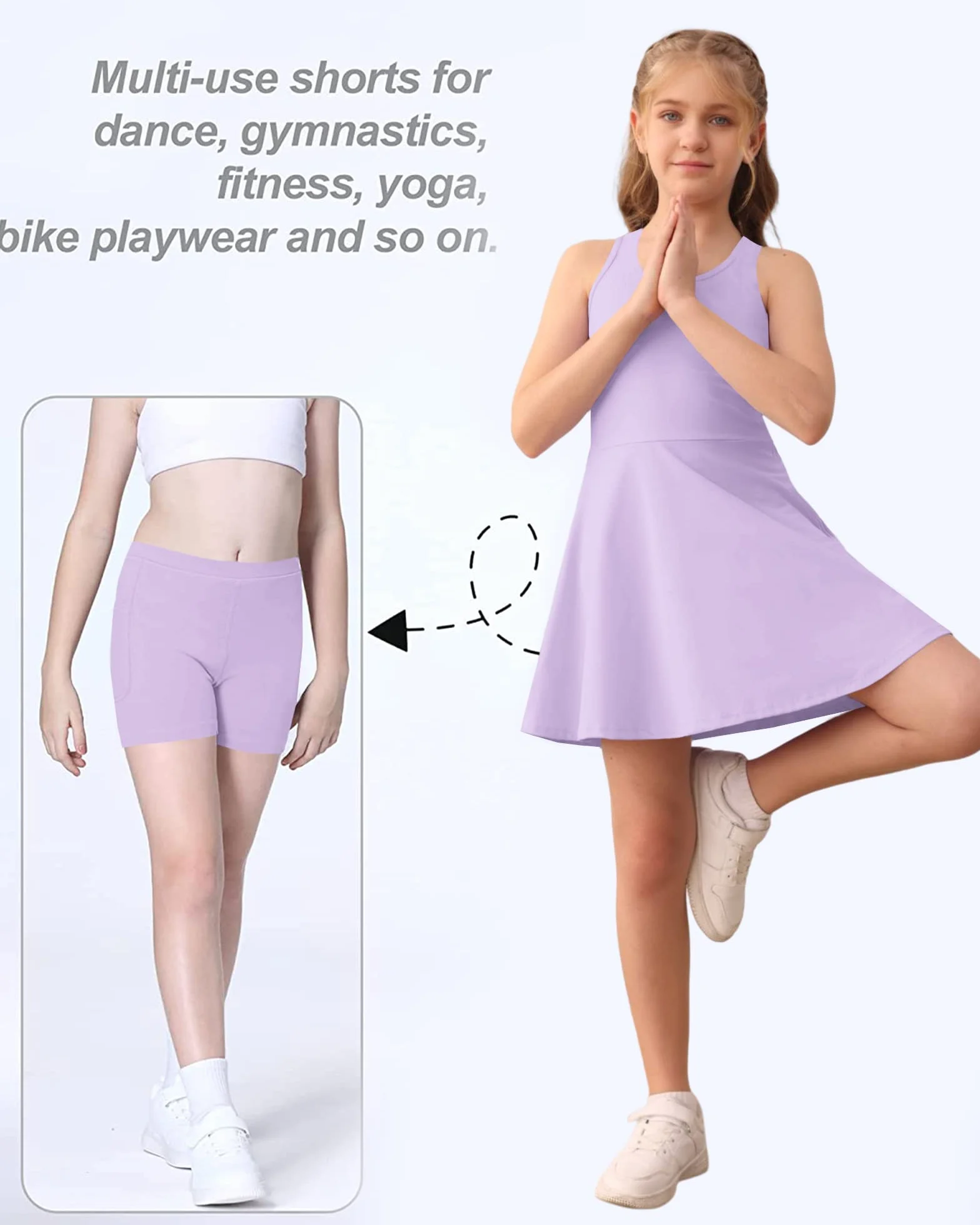 Vestido de tenis sin mangas para niñas, espalda cruzada, bolsillos cortos