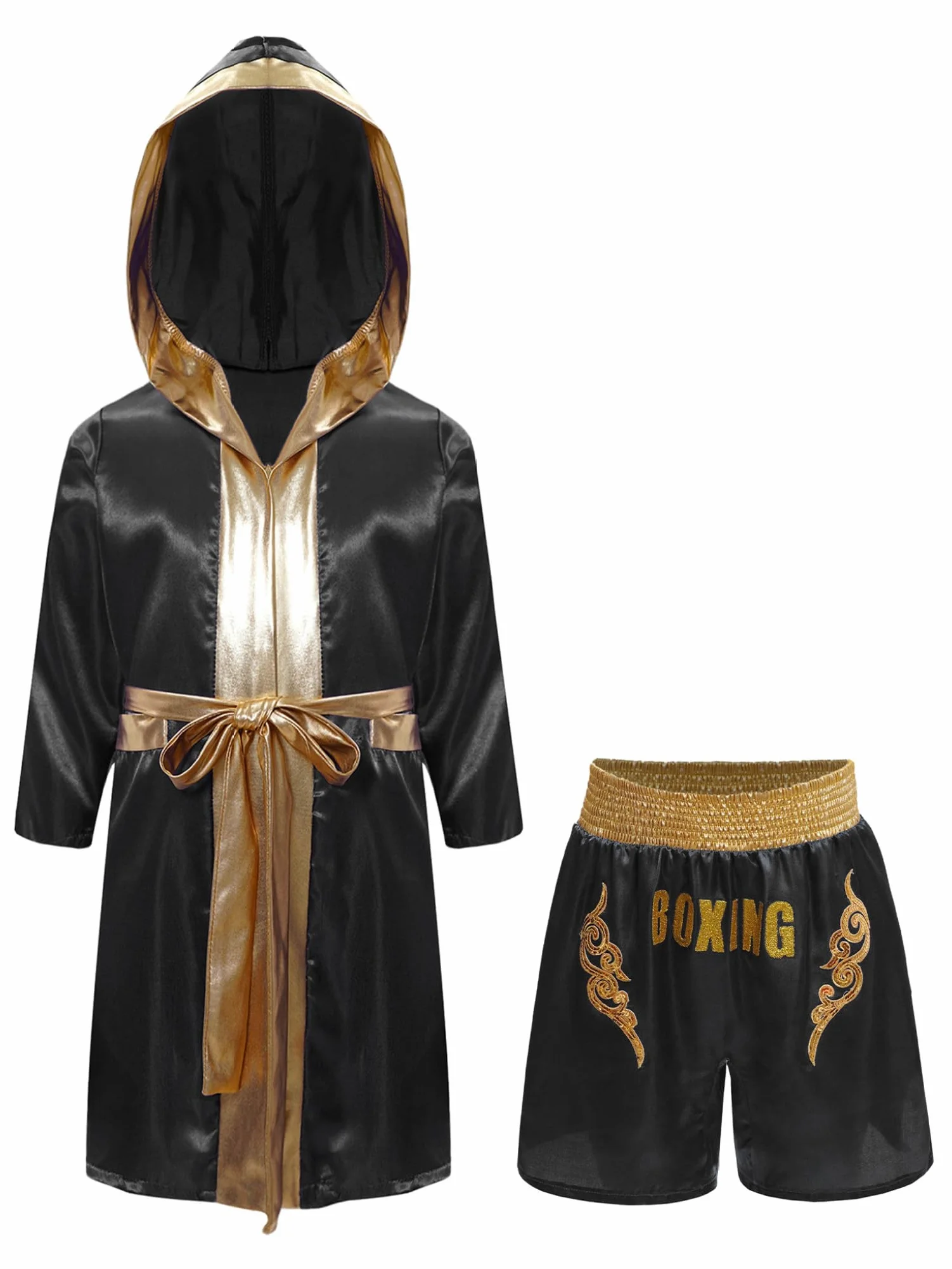 Batas de Boxeo con Capucha Mufeng para Kickboxing, Lentejuelas, Capa Abierta, 5-16 Años