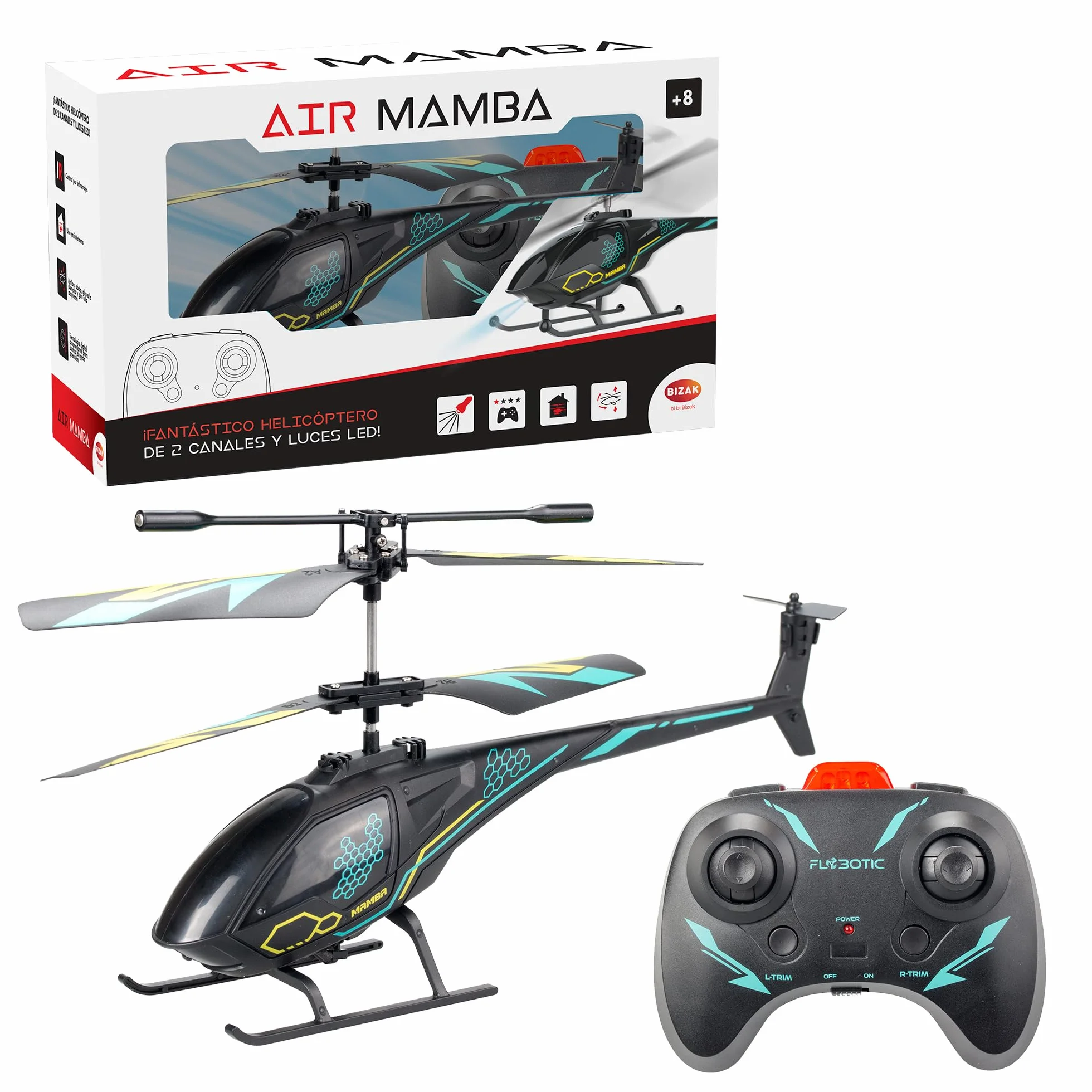 Bizak FLYBOTIC Air Mamba, helicóptero radiocontrol con 2 Canales, con Luces LED, Juguete de fácil Control con Infrarrojos para Principiantes, Regalo a Partir de 8 años de Edad, (62004753)