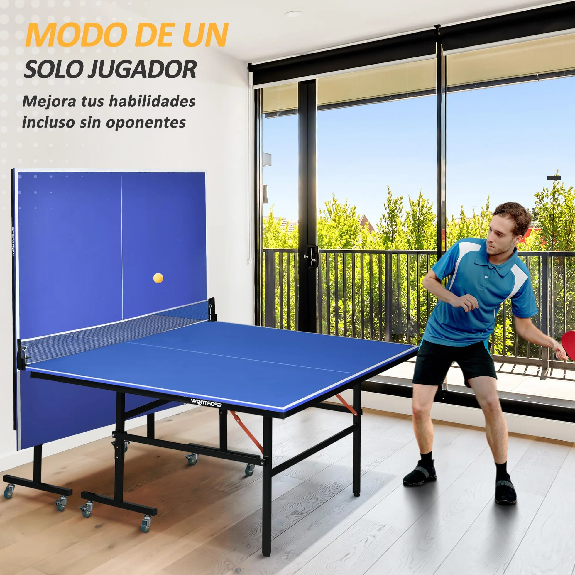 SPORTNOW Mesa de Ping Pong Plegable Profesional Tamaño Estándar con Ruedas 274x152,5x76 cm Azul