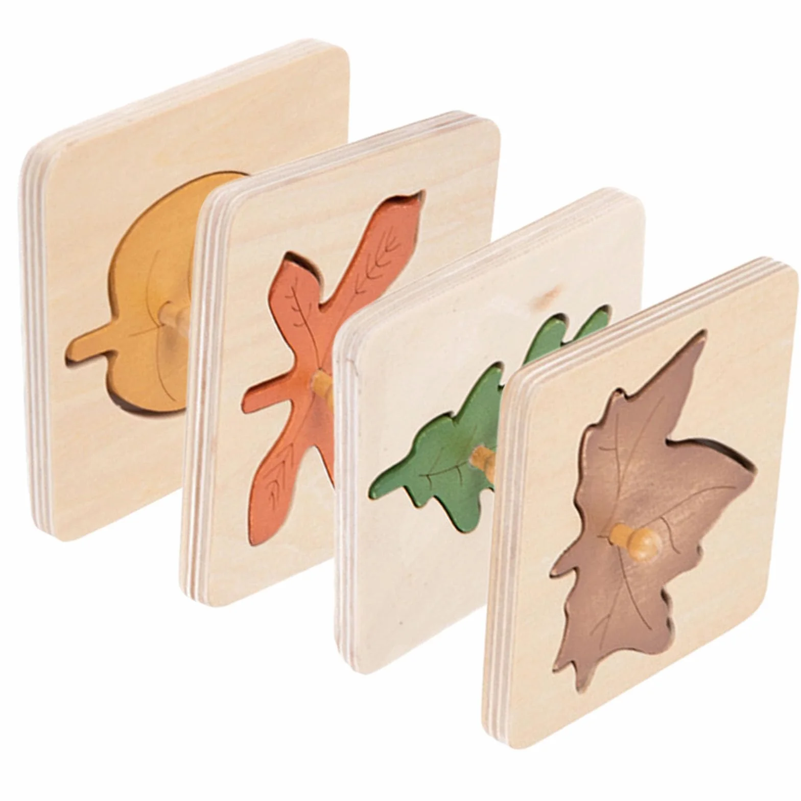 Ibasenice Montessori Puzzle de Madera 4 Piezas Hoja Otoño Juguete Educativo Preescolar Rompecabezas Cognitivo Motor