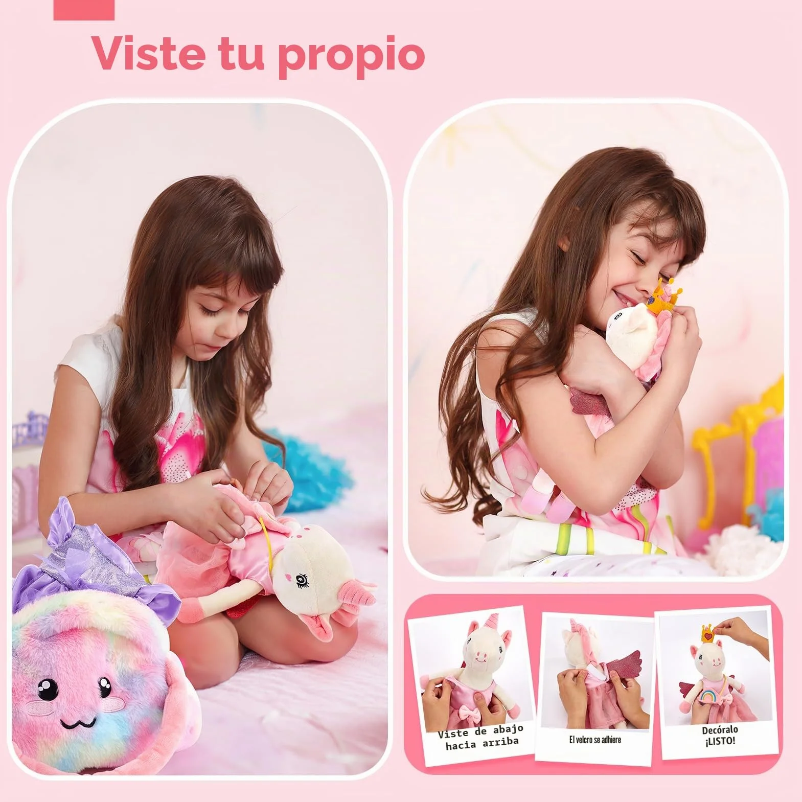 hahaland Unicornio Peluche Juguete Niña 3 años con 3 Set de Ropa y Bolsa