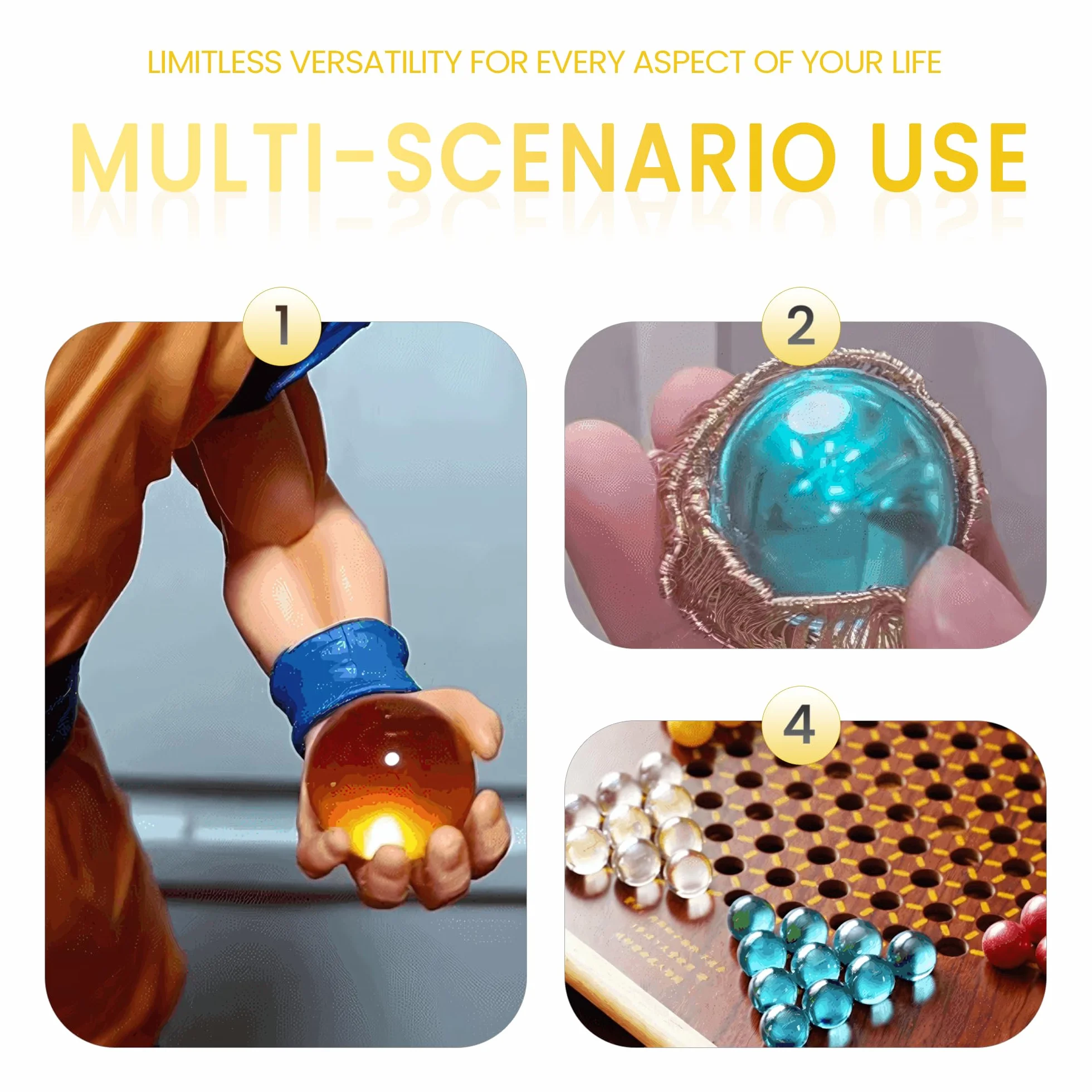 Juego de 70 bolas de cristal (16 mm x 60 - Pequeñas bolas de colores con motivos + 16 mm x 10 transparentes sin patrón), bolsa de almacenamiento para bolas de cristal, mezcla de bolas multicolores