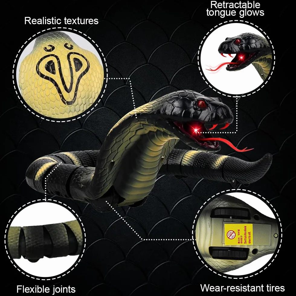 Serpiente teledirigida, RC teledirigido cobra serpiente, serpiente de juguete eléctrico, con mando a distancia, ojos LED brillantes, lengua retráctil