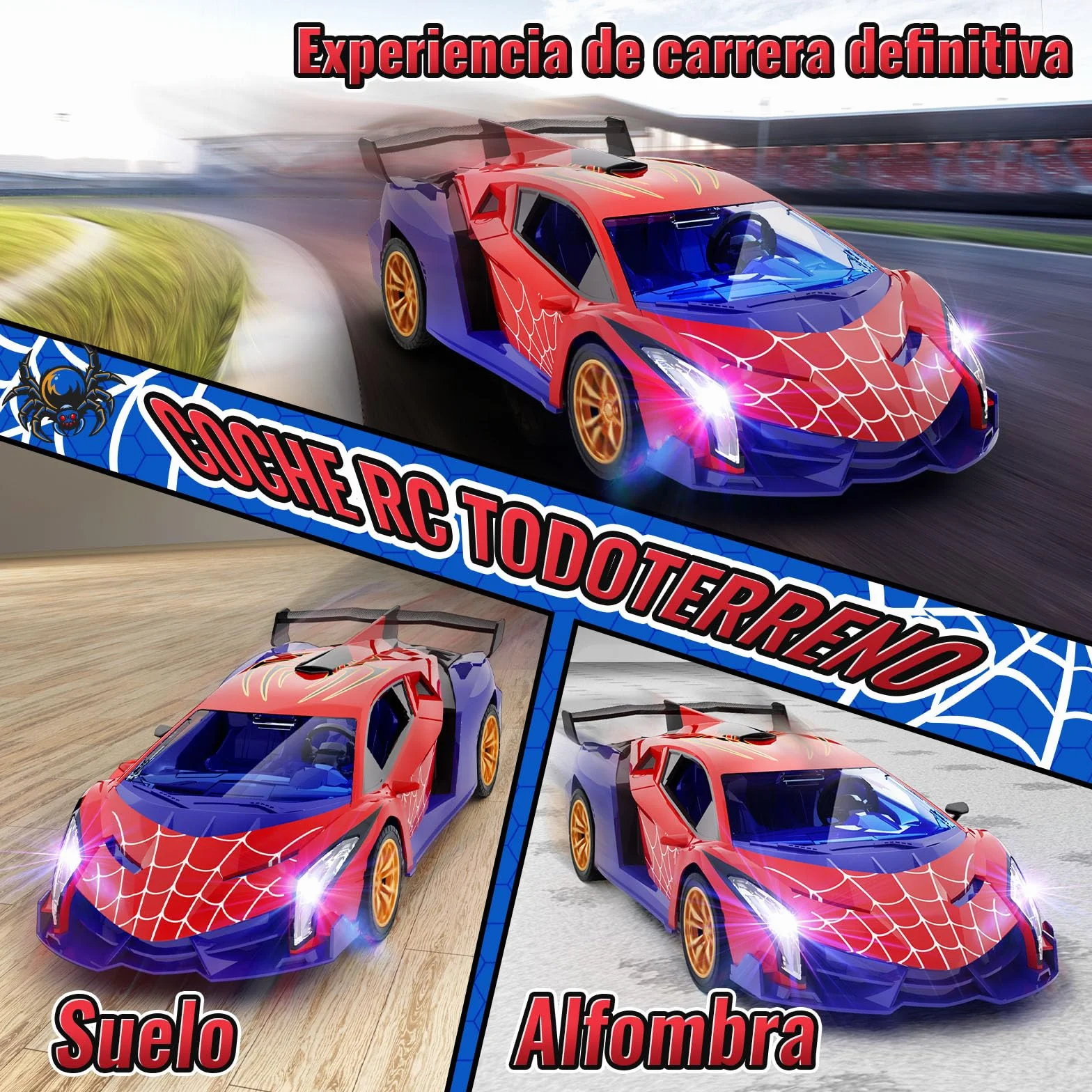 Coche Teledirigido Ojos Araña Luminosos & Diseño Telaraña, Coche Rc Drift Car 1:18, Juguetes Niños 3 4 5 6 7 8 9 10 11 12 Años Regalo para Niño de 3-12 Años Juegos Niños 3-12 Años Cumpleaños Navidad