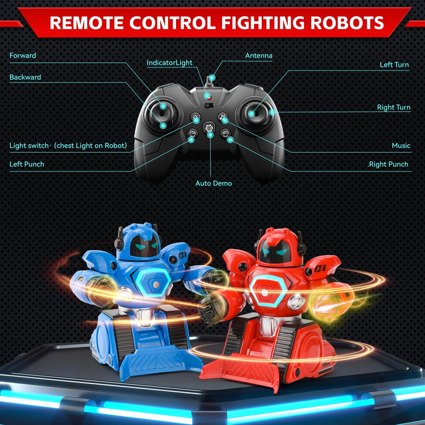 2 Robots Teledirigidos, Juguete RC Robot de Combate con Modo Boxeo & Fútbol, Luz y Sonido, Recargables, Robots de Combate Regalo Niño a Partir de 6 Años