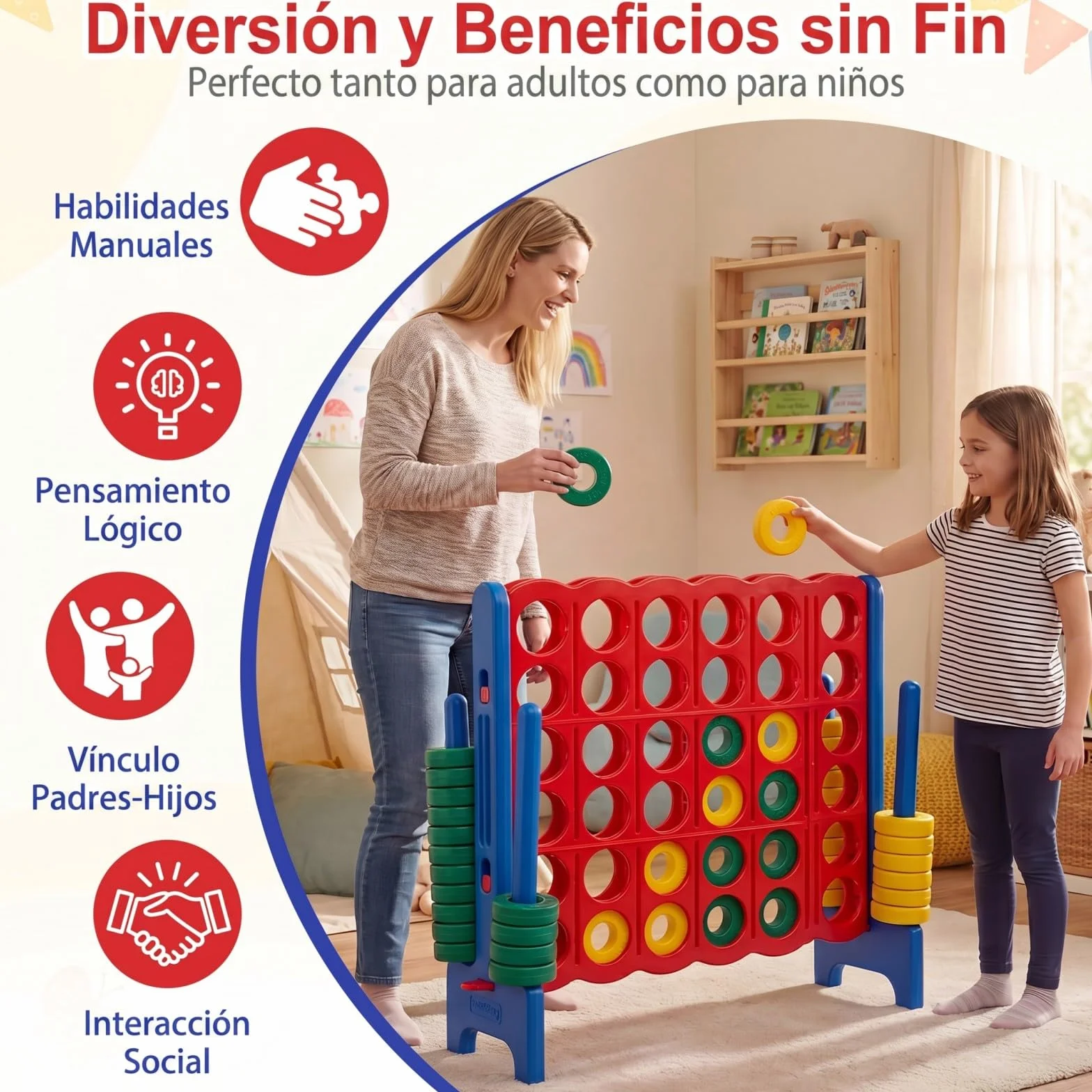 COSTWAY Juego de Match Juego de Aritmético y Educación con 42 Anillos Gigantes y Controles Deslizantes para Niños y Adultos (Azul y Rojo)