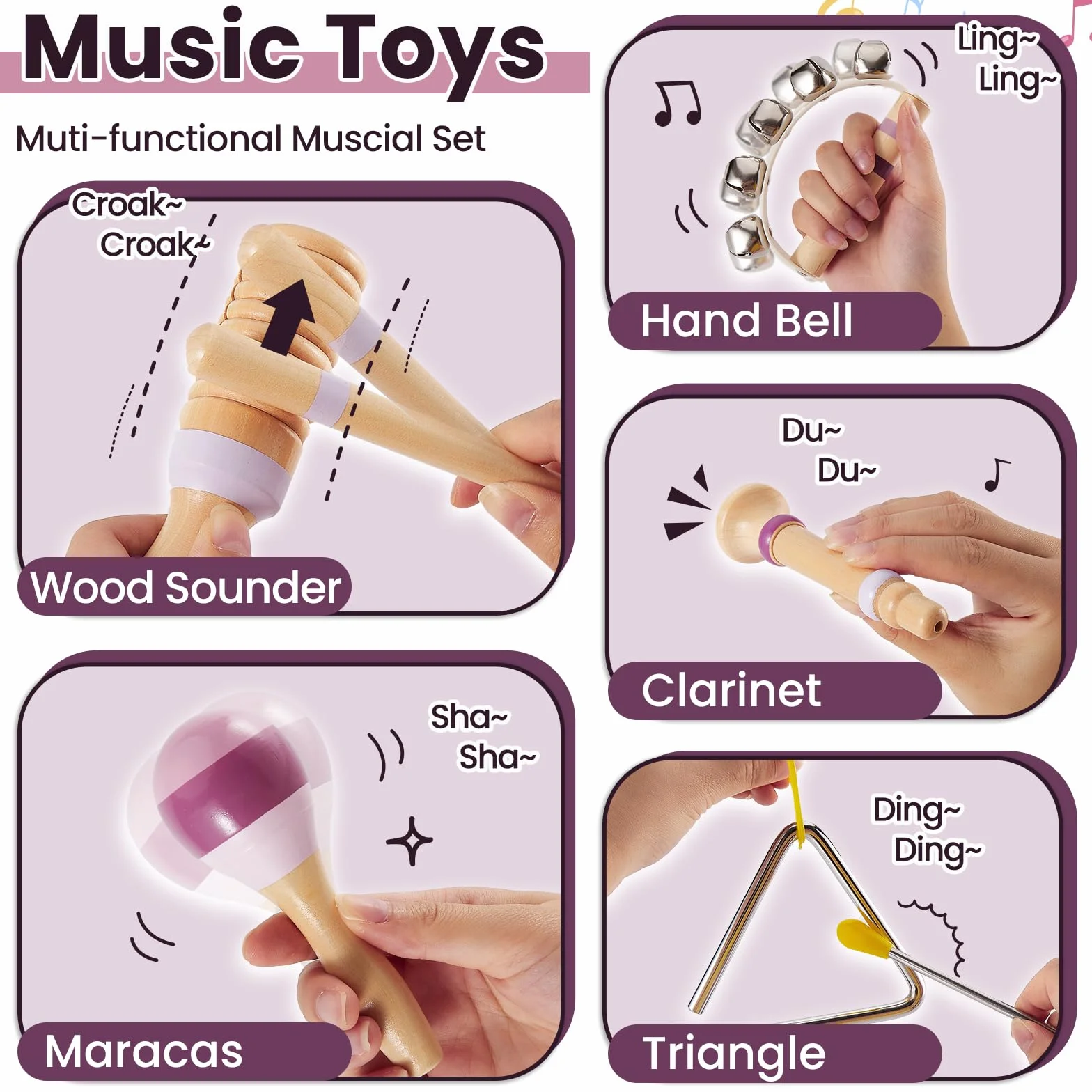 Buyger Instrumentos Musicales para Bebés, Juguete Montessori de Madera para Niños 1 2 3 años, IInstrumentos de Percusión Infantiles, Regalo para Niños Niñas (Cumpleaños/Navidad/Reyes)
