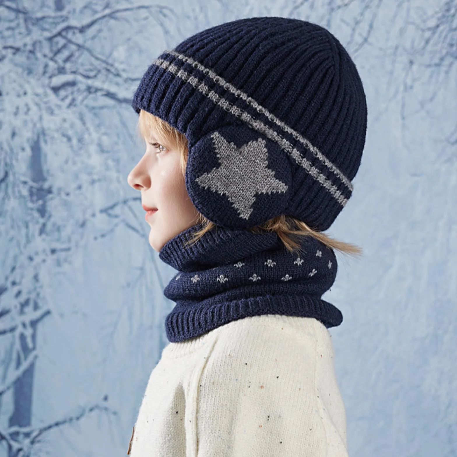 3 Piezas 3 en 1 Conjunto de Gorro Bufanda y Guantes para Niños, Sombrero de Punto con Forro Polar, Invierno Cálido Beanie