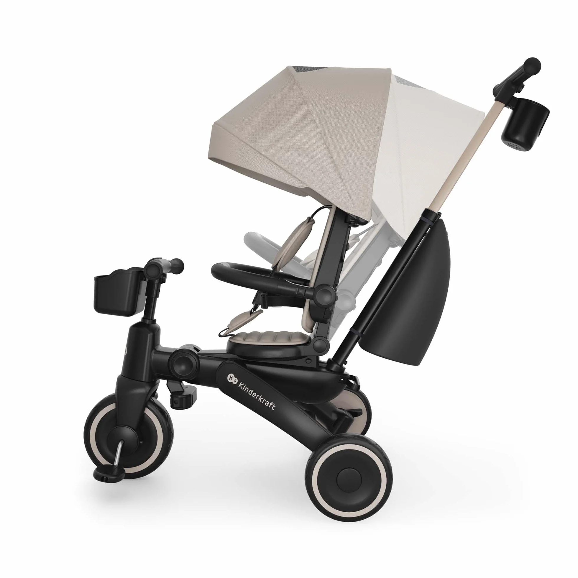 Kinderkraft Jazz 3 Triciclo, Asiento Giratorio 360°, posición semirreclinada, Plegable, Capota UPF 50+, Manillar para Padres, función de Bicicleta de Equilibrio, Beige