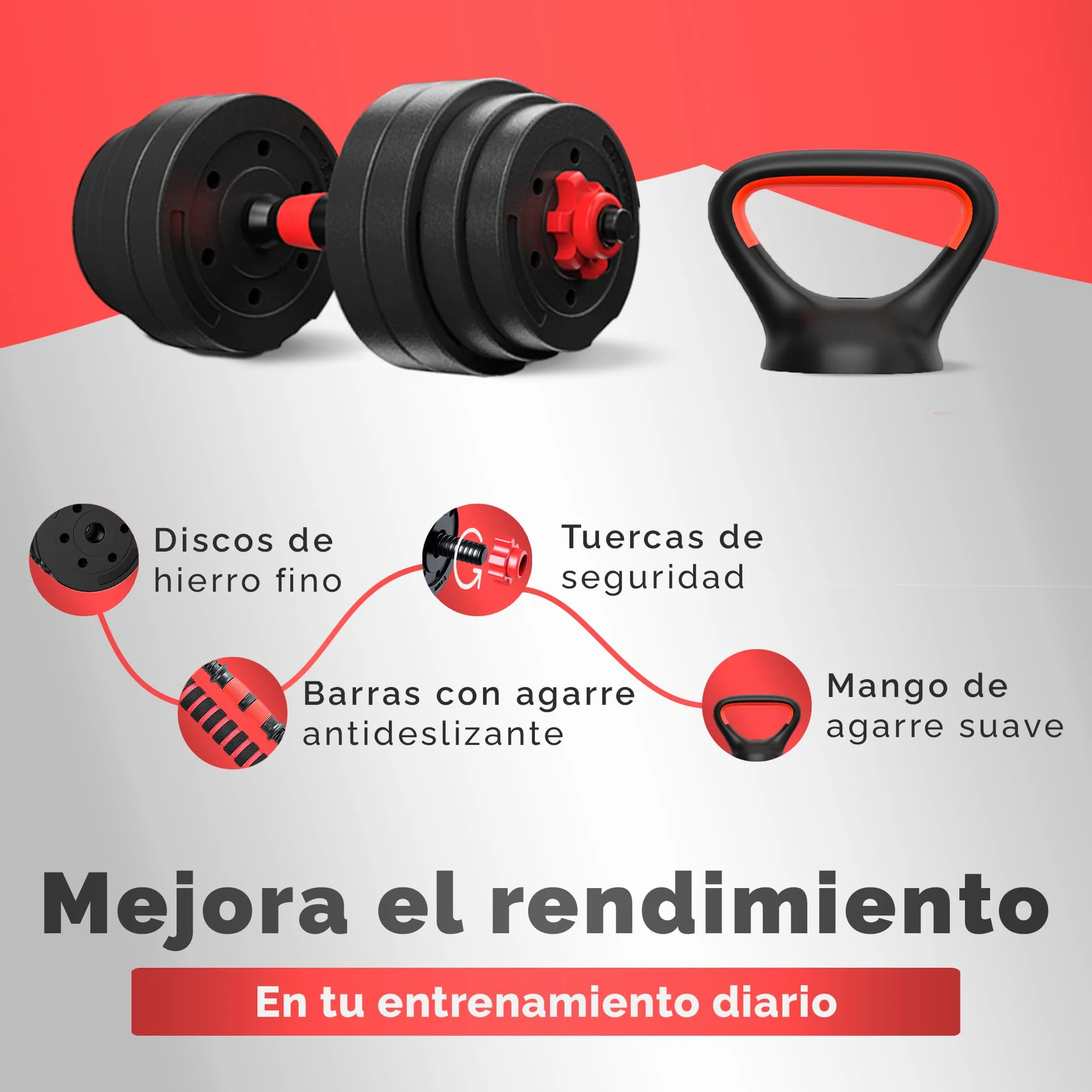 JUPPLIES Juego de Mancuernas Ajustables 2 en 1 10kg 20kg 40kg Kit de Pesas con Barra Recta Antideslizante